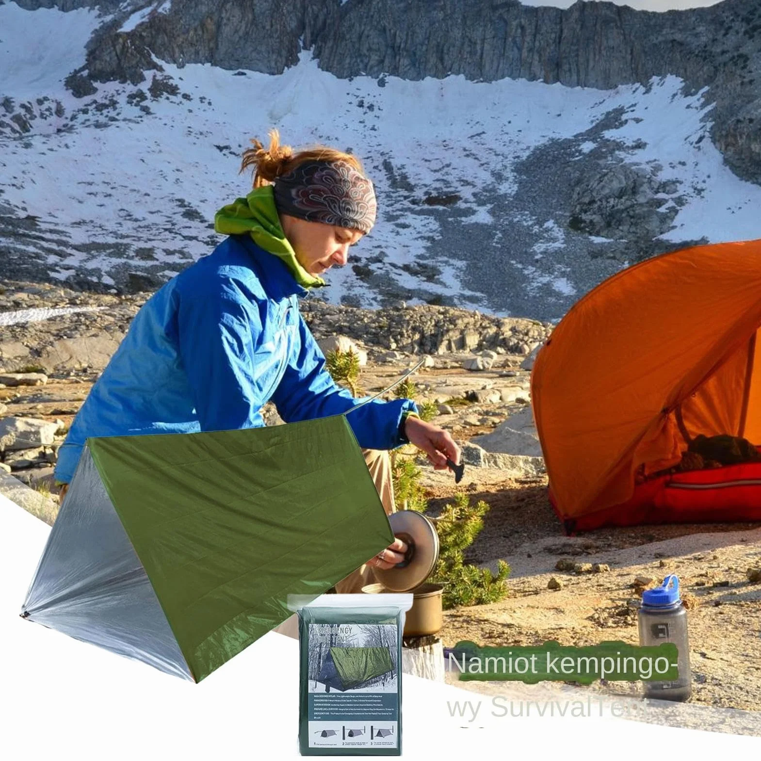 Survival Tent, Camping Tent Kit Lightweight, 4.72x7.87 Inches, Windproof Waterproof Shelter, Thermal Sack Blanket for Outdoor Adventures and Preparedness, Multicolor