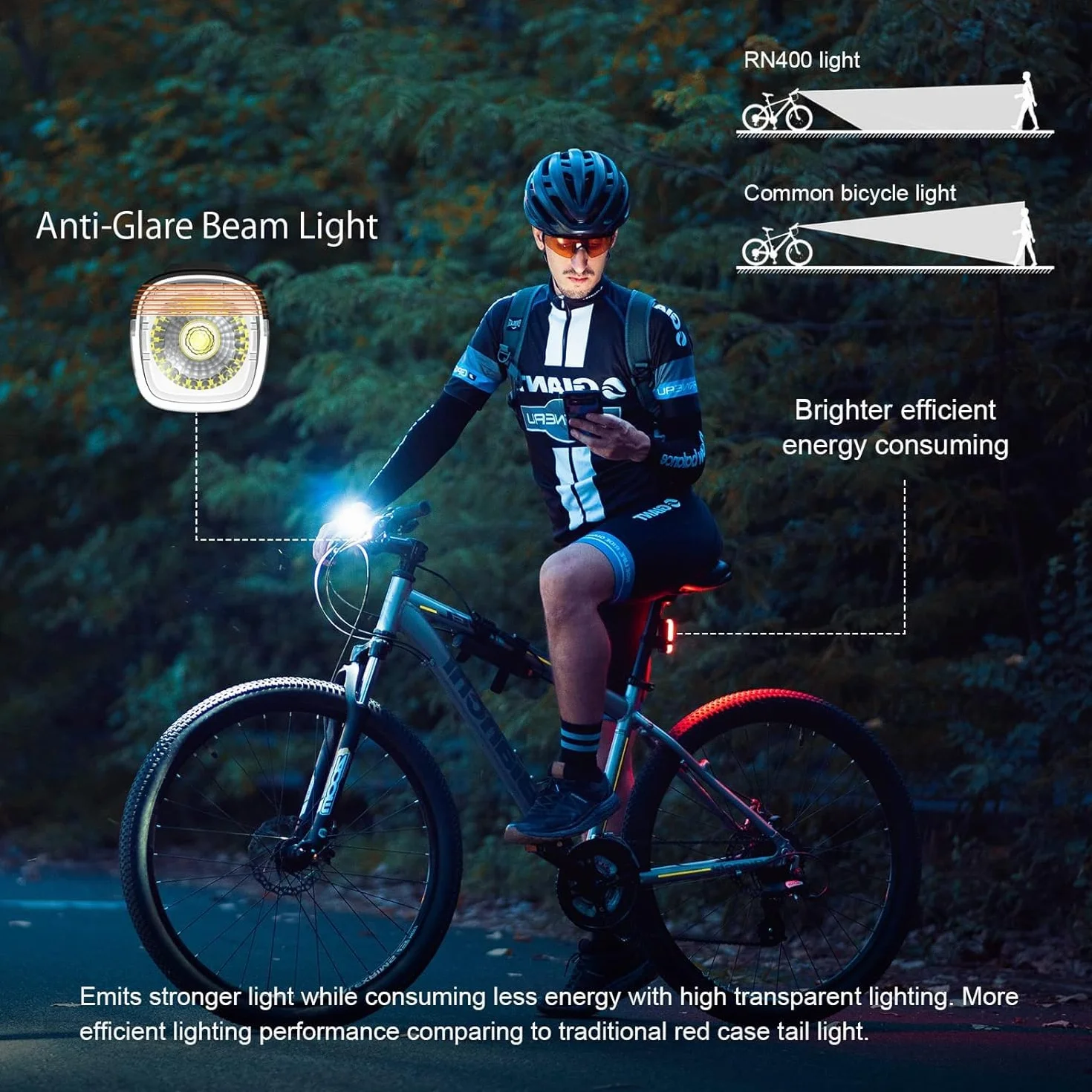 OLIGHT RN400+SEEMEE30C Zestaw reflektorów rowerowych z przodu i z tyłu, lampa LED do ponownego ładowania 400 lumenów, światło rowerowe, 5 trybów oświetlenia zewnętrznego, kempingu i jazdy na rowerze