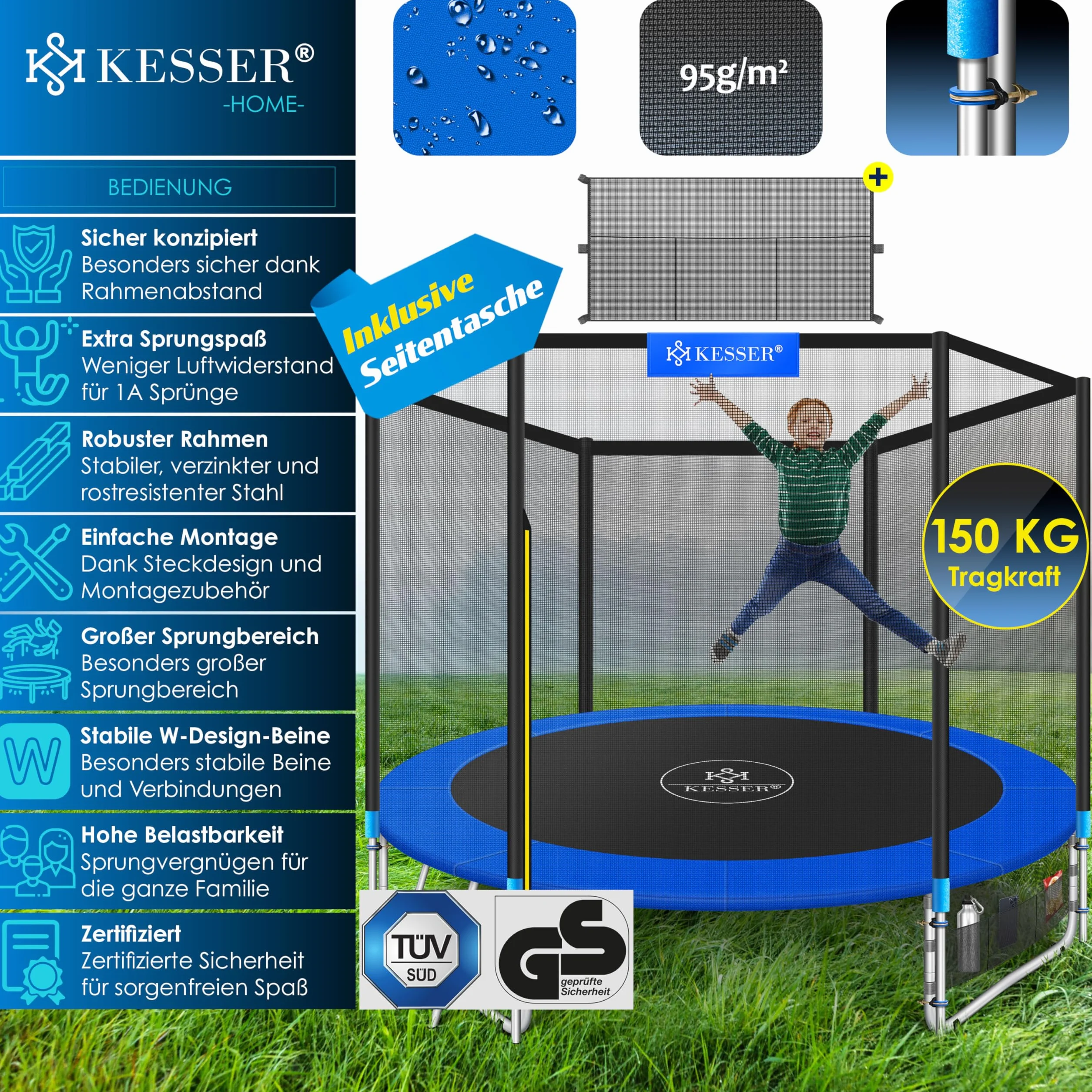 KESSER Trampolina ogrodowa z siatką zabezpieczającą 150 kg zestaw