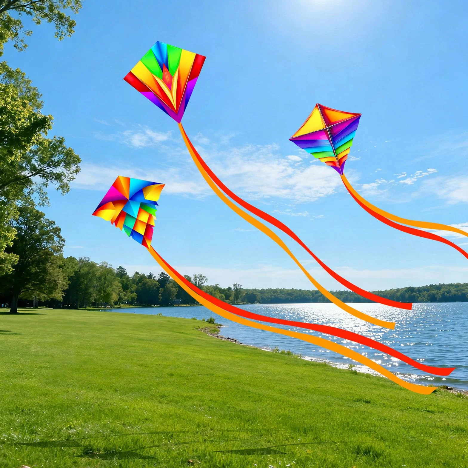 Simxkai Vibrant Diamond Kite Trio - kolorowy zestaw Easy-Fly do zabawy na świeżym powietrzu
