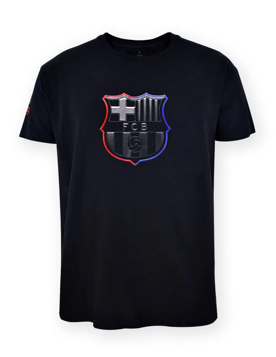 Barcelona BARÇA Czarna bawełniana koszulka T-shirt z licencją, rozmiar dla dorosłych S