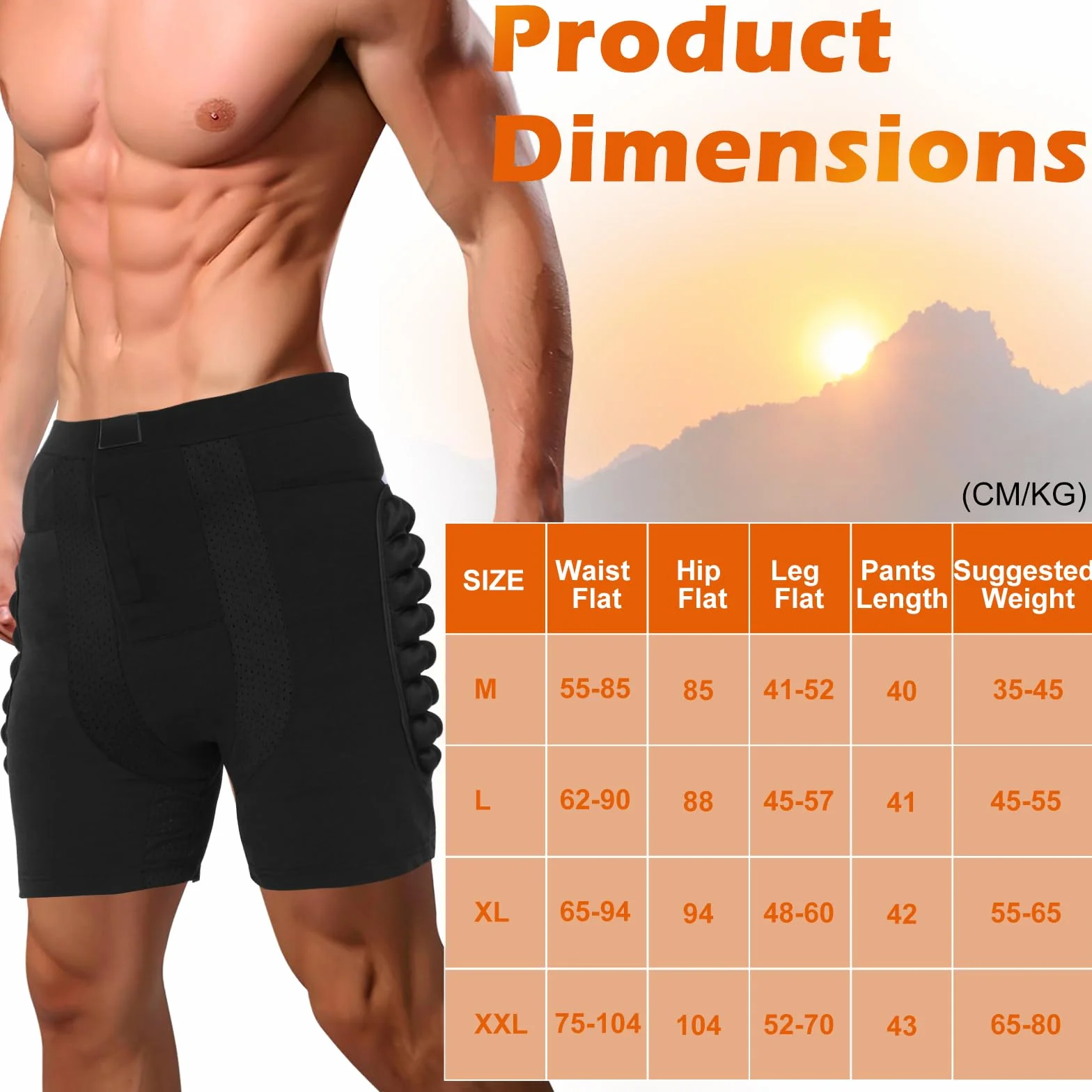 AOOWU Spodenki ochronne 3D EVA z ochraniaczami bioder do jazdy na nartach, snowboardzie