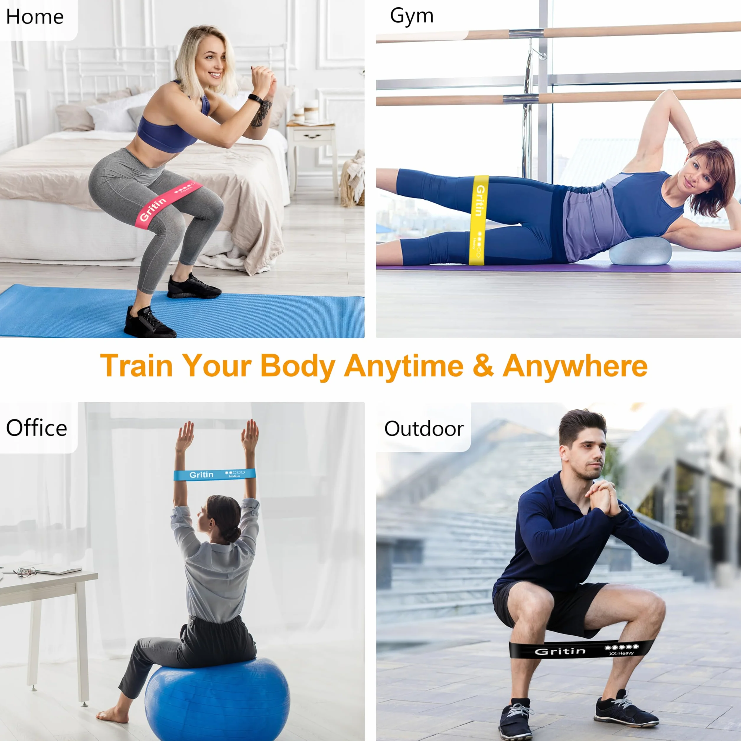 Gritin Taśmy Oporowe, Zestaw 5 Taśm Oporowych do Ćwiczeń Fitness z 5 Różnymi Poziomami Siły Idealne do Domu, Siłowni, Jogi, Treningu