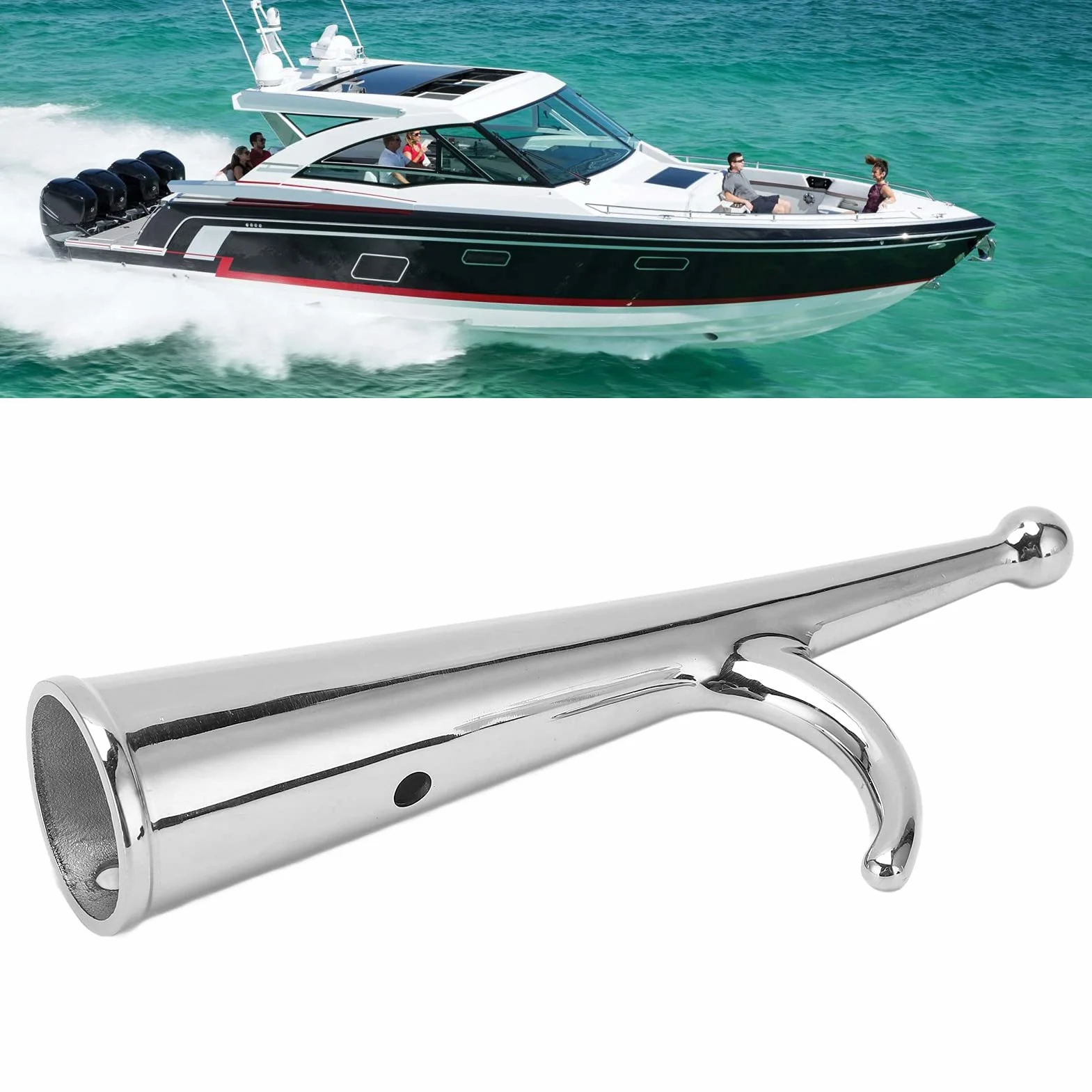 Boat Hook Attachment,316 Stainless Steel Boat Hook Head,34mm End Attachment Boat Hook Head Replacement for Docking Undocking