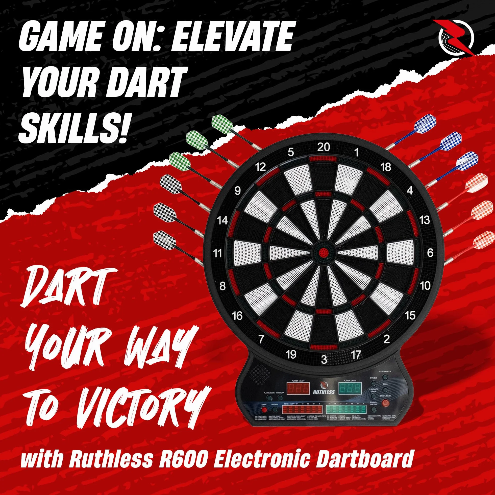 Ruthless R600 Electonic Dartboard Miękka końcówka 8 graczy 27 gier