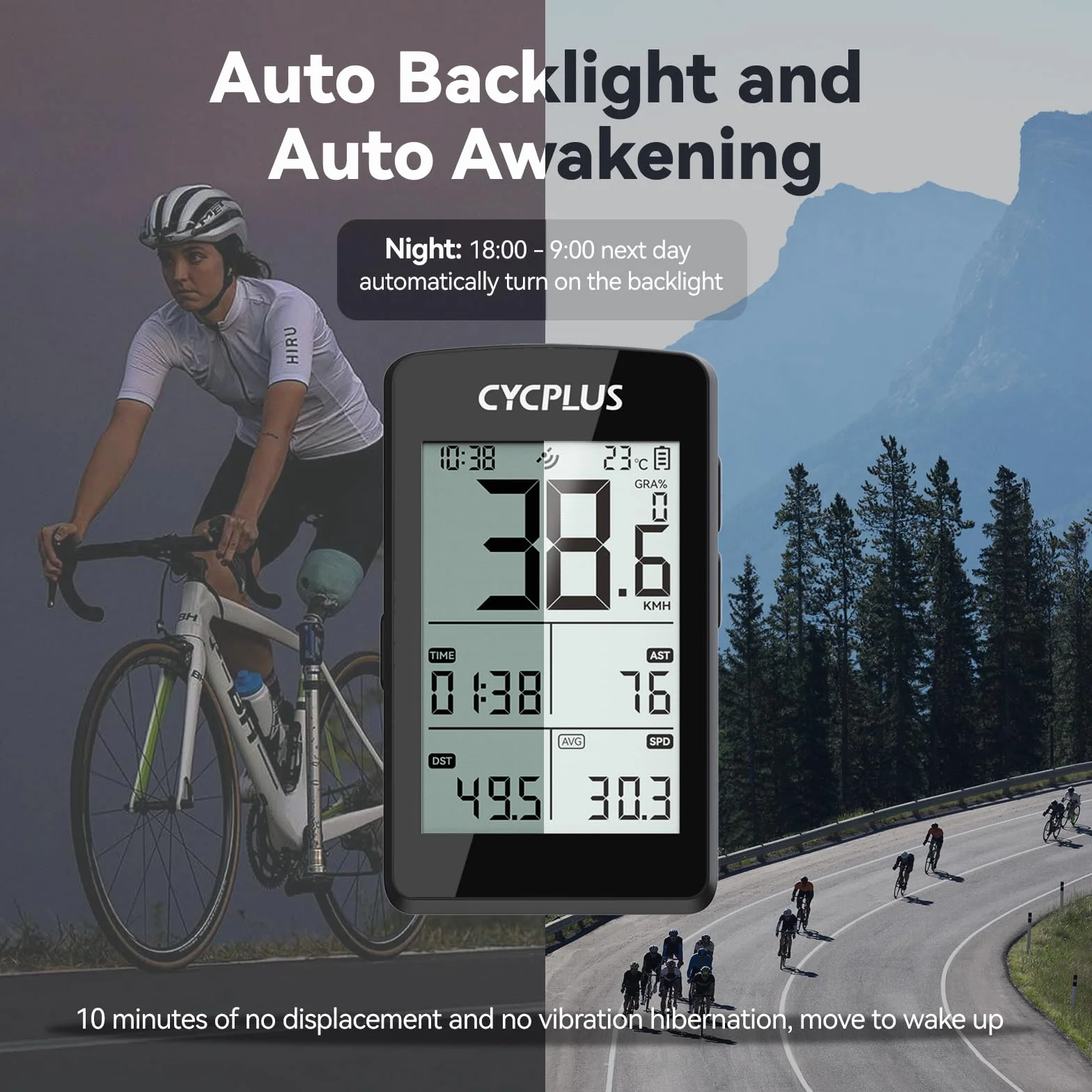 CYCPLUS Komputer rowerowy GPS bezprzewodowy, ANT+ komputer rowerowy GPS z Bluetooth, ekran LCD 2,8 cala, wytrzymałość baterii 100 godzin, prędkościomierz rowerowy z automatycznym podświetleniem