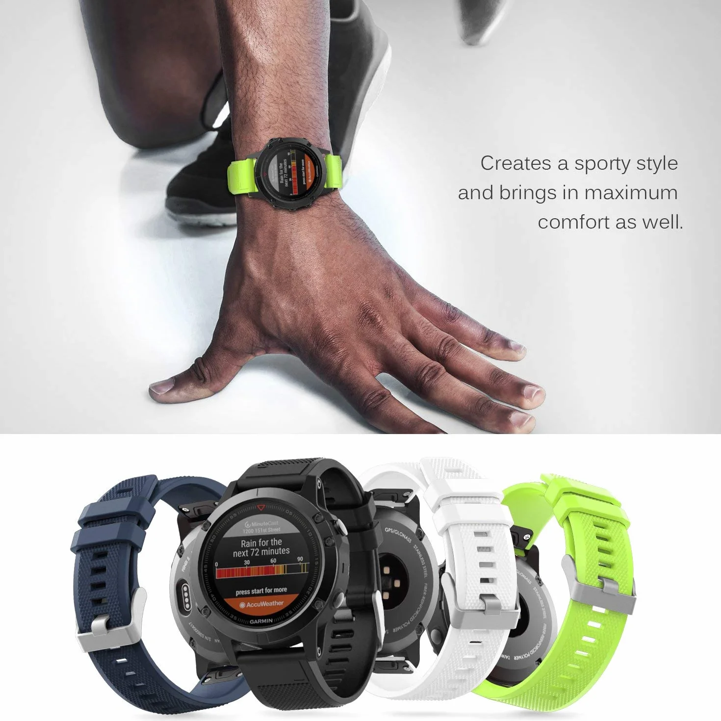 MoKo Silicone Replacement Sport Watch Band 22mm for Garmin Fenix 7/7 Pro/6/6 Pro/5/5 Plus/Forerunner 965/955/945/Instinct Solar/Instinct 2, Green