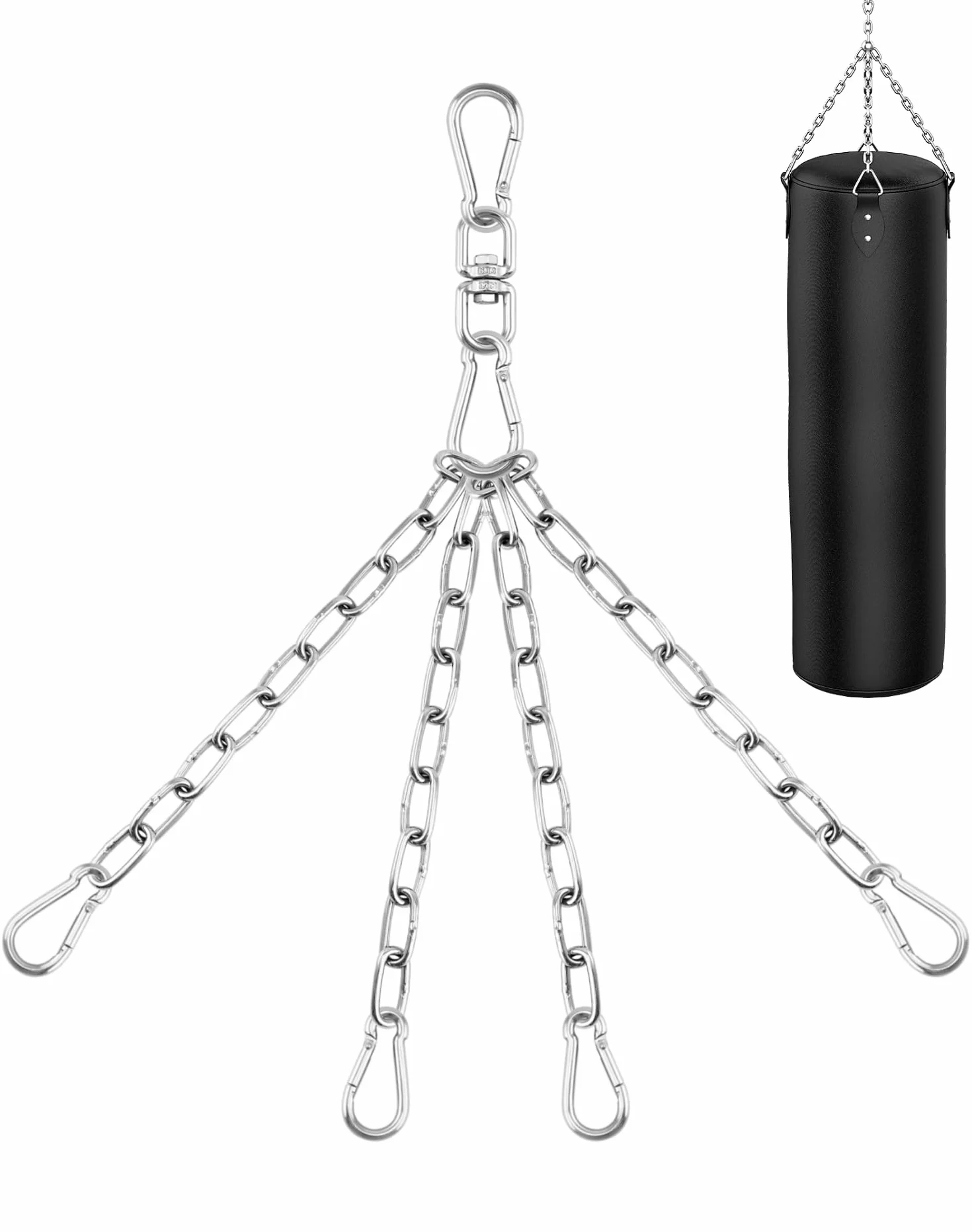 QWORK® 4-żyłowy łańcuch do zawieszania worka treningowego, wytrzymałe łańcuchy ze stali nierdzewnej Długość całkowita 50 cm, obrót o 360 stopni, maksymalne obciążenie 70 kg