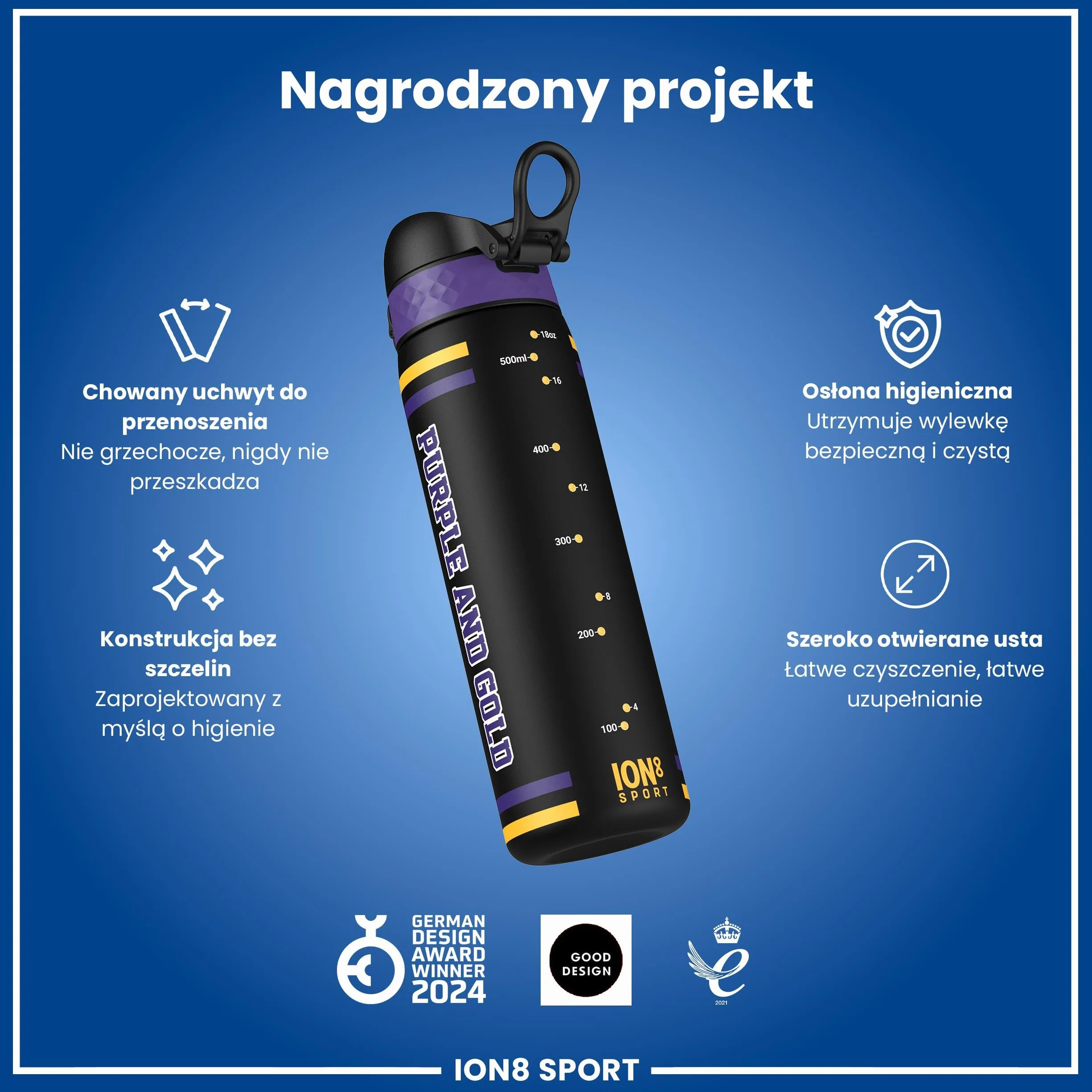 NBA Los Angeles Lakers Butelka na Wodę 500 ml Szczelna Bez BPA Łatwe Otwieranie