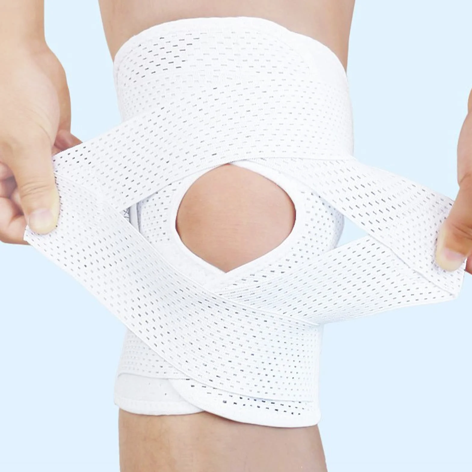 Stabilizator Kolana Rzepki, Oddychająca Orteza Stawu Kolanowego Ultra Cienkie Paski w Kształcie Litery V, Białe do Biegania i Joggingu (L)