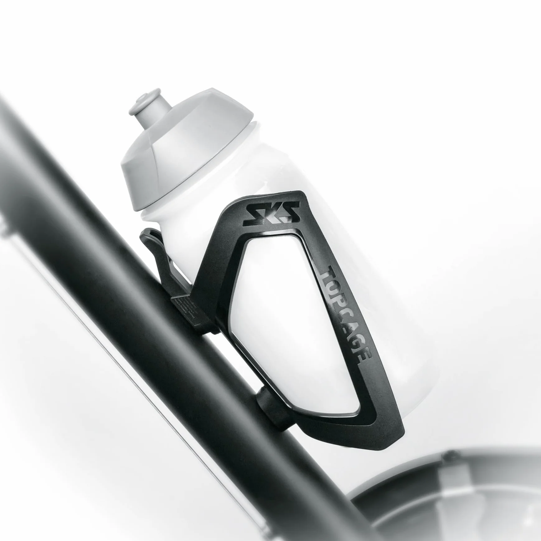SKS GERMANY TOPCAGE uchwyt na butelki (rowerowy uchwyt na butelki ze stabilnego tworzywa sztucznego, różne haczyki, również na butelki o pojemności 1,5 l, wyprodukowano w Niemczech)