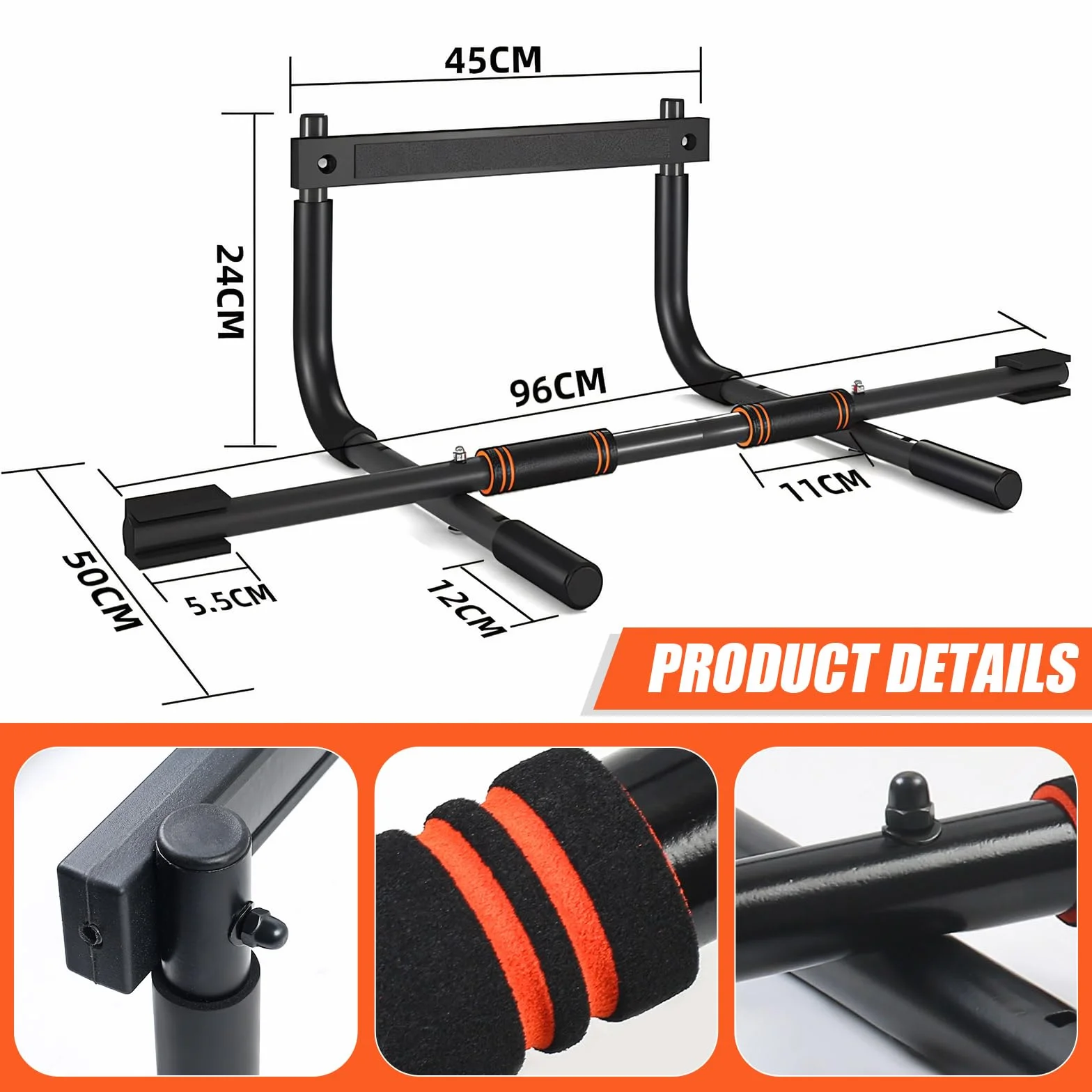 Drążek do podciągania na ramę drzwi, Premium Pull Up Bar do obciążenia do 200 kg, z antypoślizgowymi uchwytami, drążek do podciągania do drążków drzwiowych bez montażu i śrub, do domowej hali