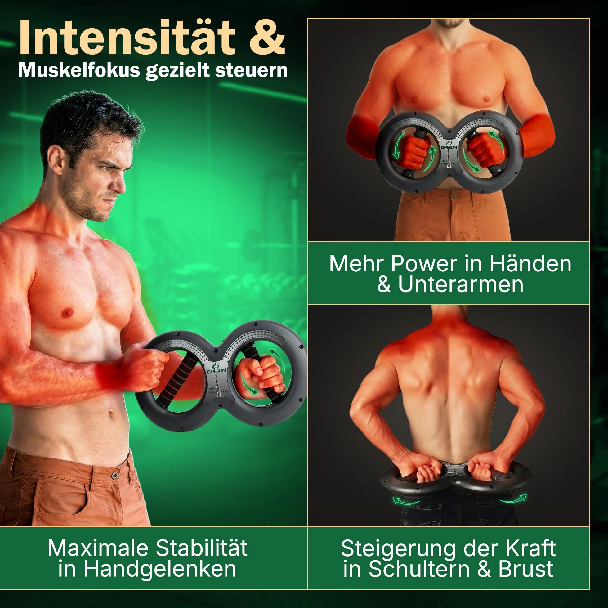 OPHION Multi Power Gripper – trener przedramion i dłoni do treningu ramion, nadgarstków, ramion i klatki piersiowej – trener siły chwytu z oporem obrotowym – trening siłowy dla sportowców i w domu