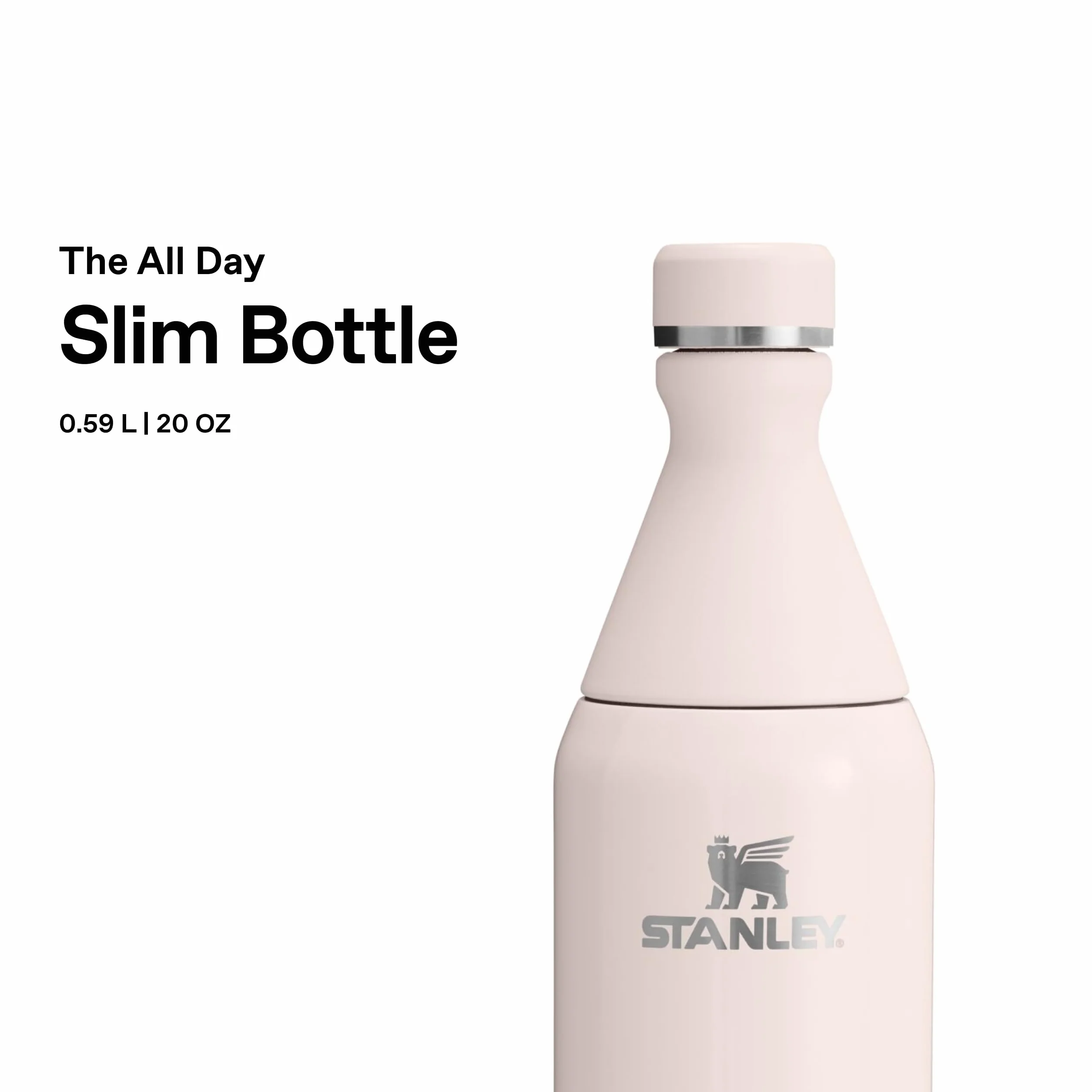 Stanley 1913 The All Day Slim Butelka na Wodę 0.6L - Zimny przez 6 godzin - Mrożony przez 11 godzin - Stal nierdzewna z recyklingu wolna od BPA - Szczelny - Można myć w zmywarce - Rose Quartz