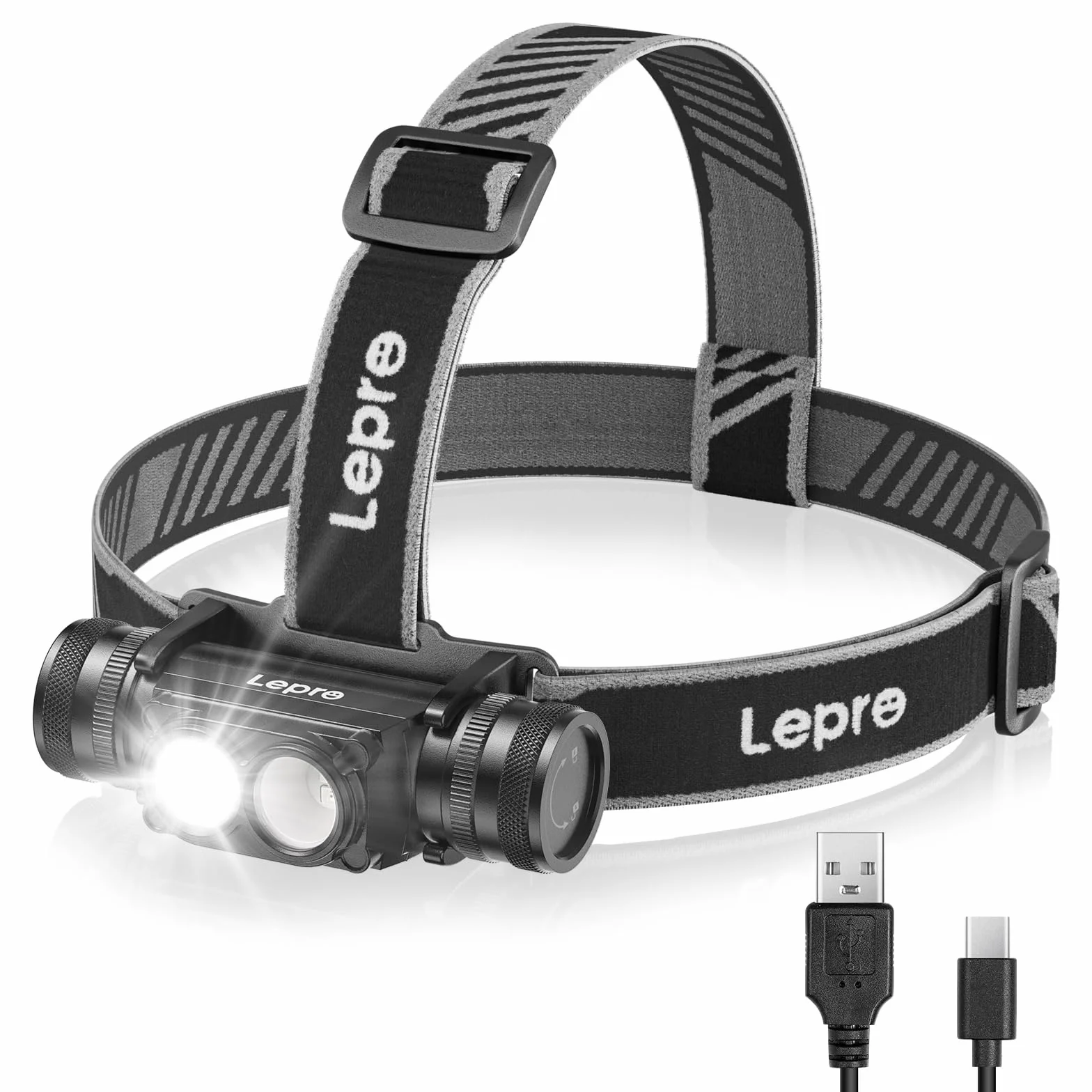 Lepro Latarka czołowa 1000 lumenów z akumulatorem – wydajna, odłączana lampa czołowa z baterią 2200 mAh, super jasna wiązka latarki 152 m (500 stóp), wodoodporny reflektor LED IP65, do campingu