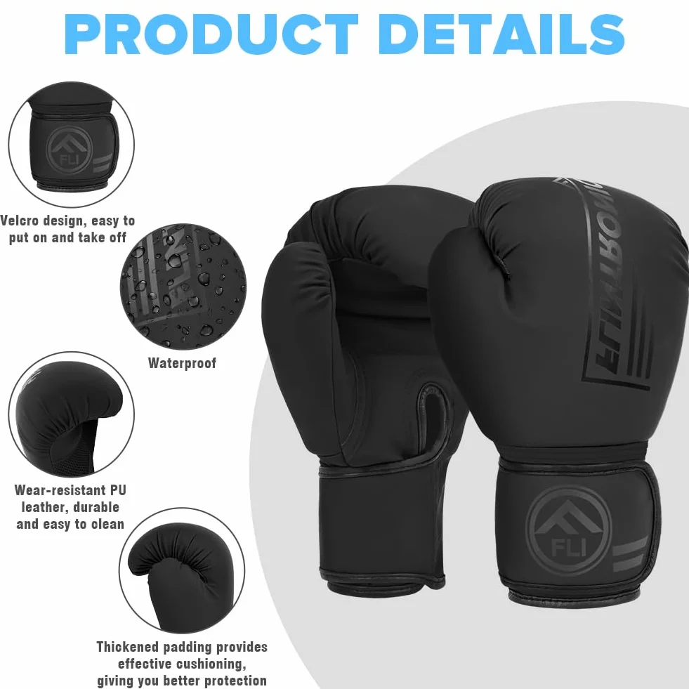 Flintronic Rękawice bokserskie, rękawice bokserskie, rękawice bokserskie, tajskie rękawice bokserskie dla kobiet i mężczyzn, do Muay Thai, MMA, sportów walki, kickboxingu, sparingów