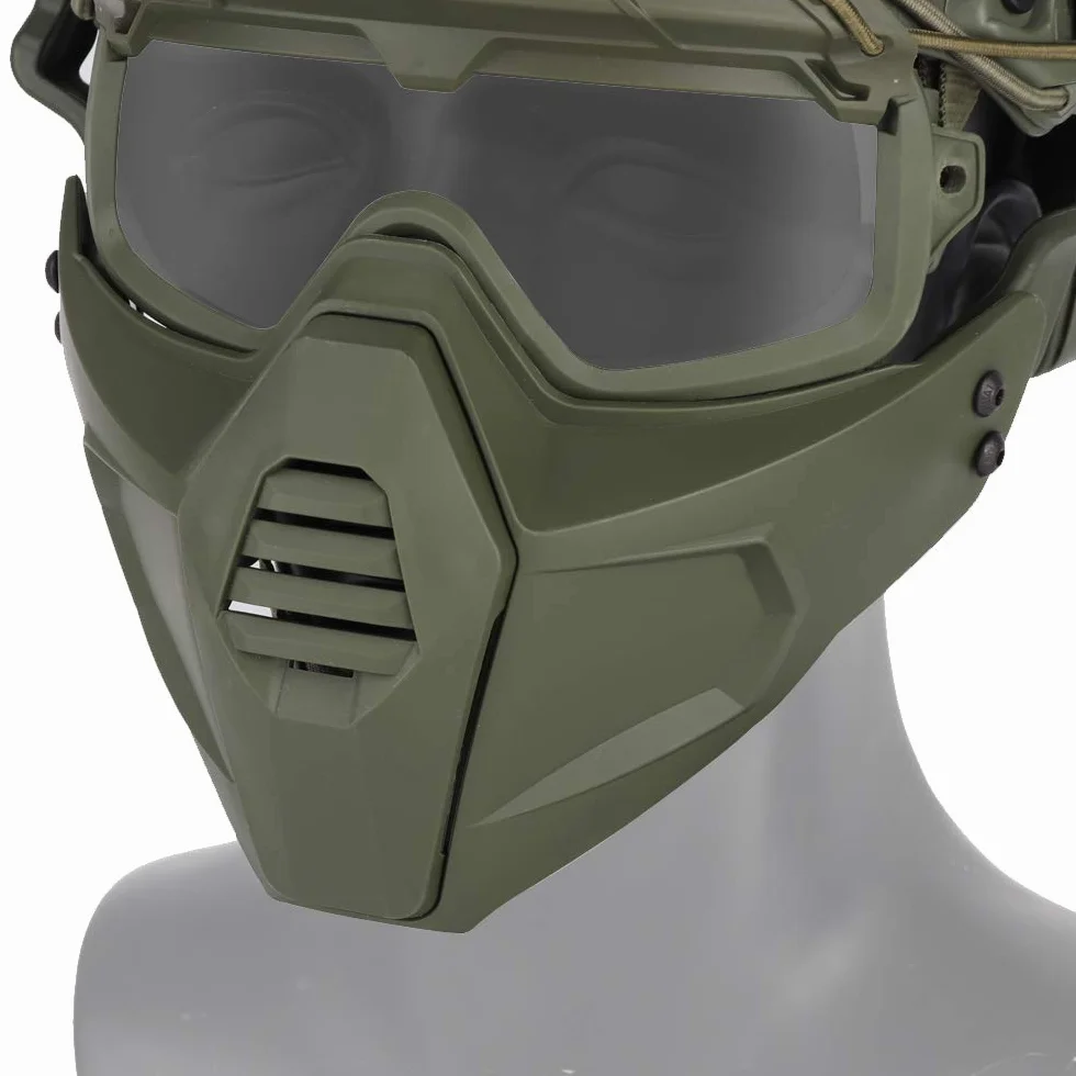 Kask FAST z ochronnymi okularami do jazdy z odpinaną maską na twarz, pasuje do Airsoft, paintballu, imprezy na Halloween