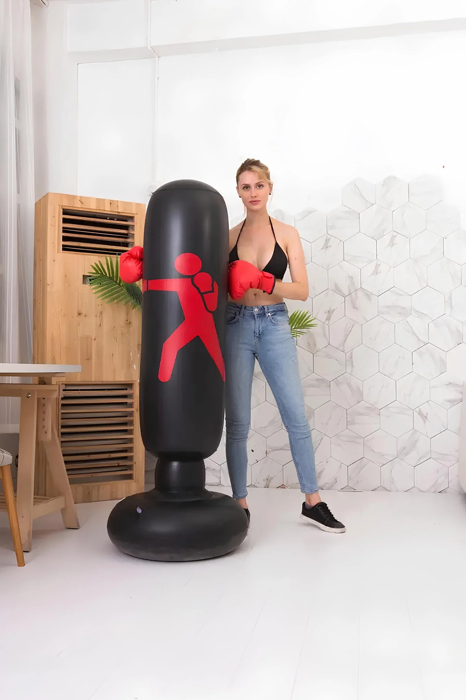 Nadmuchiwana torba bokserska 160 cm – trwała, wolno stojąca torba bokserska dla dzieci i dorosłych, cel do kickboxingu, redukcja stresu, sprzęt do treningu wewnątrz i na zewnątrz