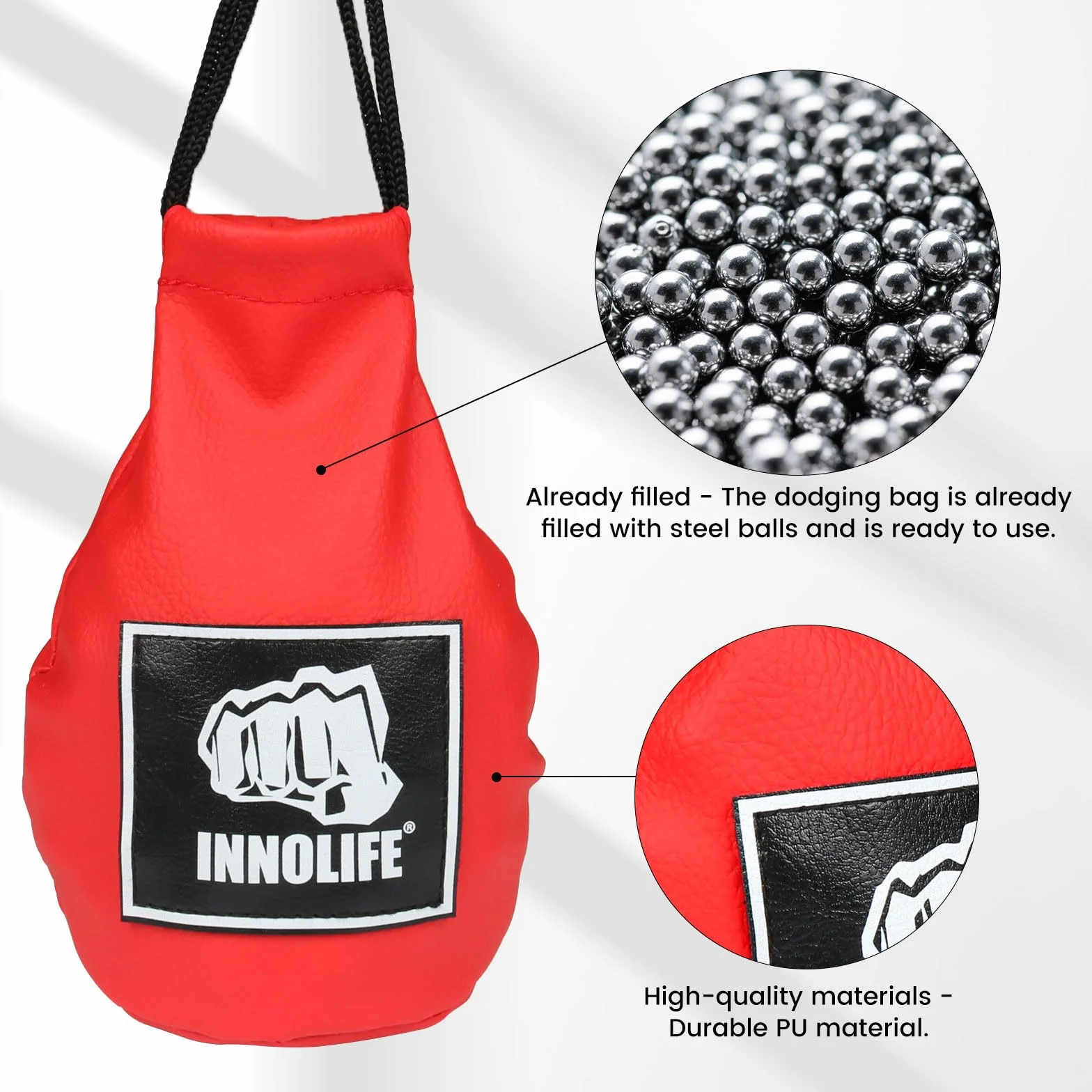 INNOLIFE Worek bokserski slip bag skórzany czerwony do treningu refleksu boksu kickboxingu MMA