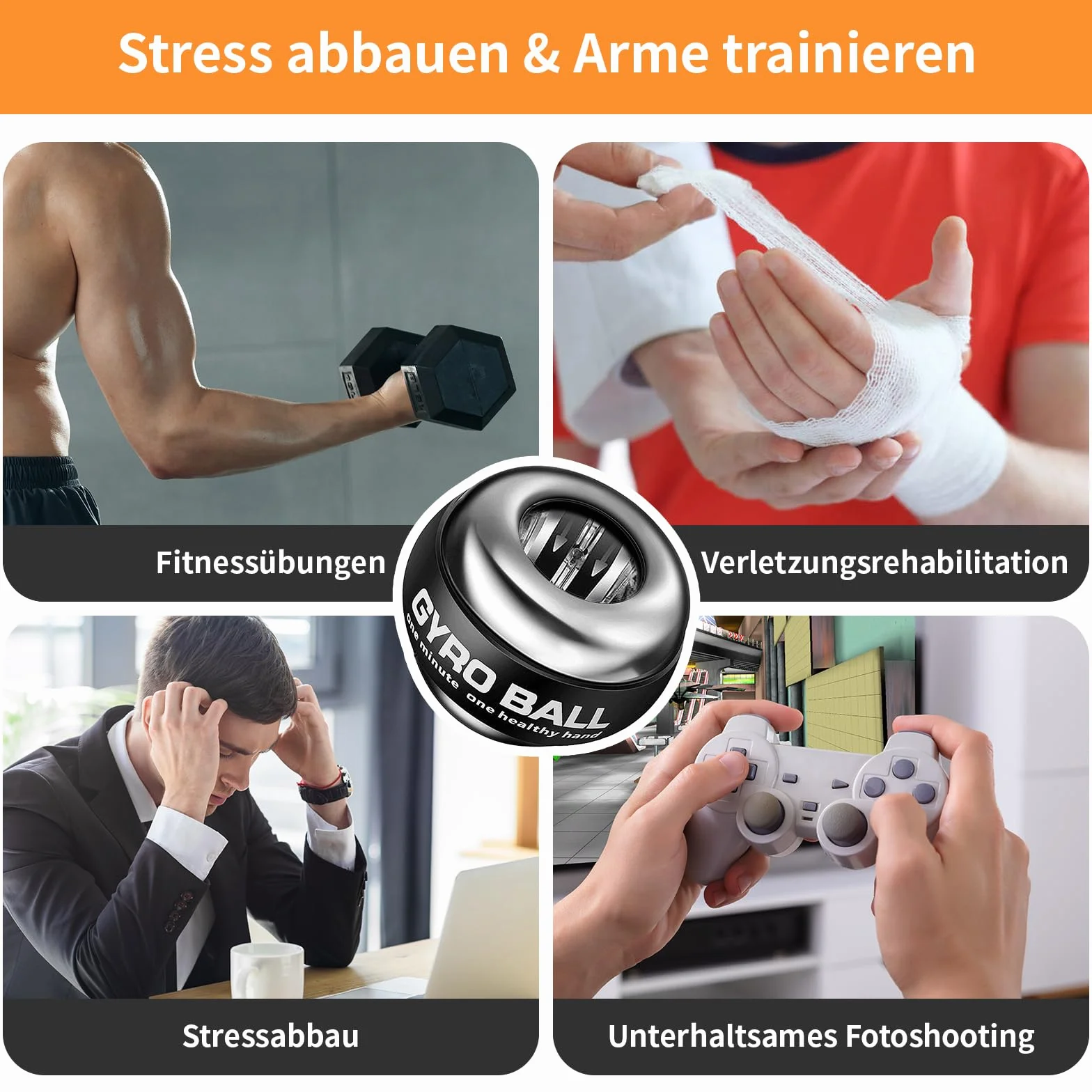 PiPiCat Gyroball, trener ramion fitness i redukujących stres, piłki na nadgarstki, metalowy rdzeń, automatyczne i ciche świecenie, 6 prędkości i świecące kolory + worek na piłkę