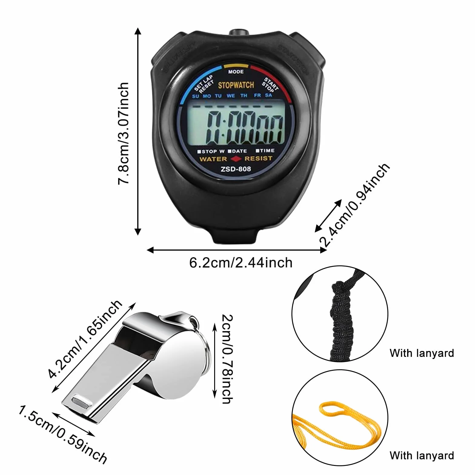 Cyfrowy sportowy stoper, 3 sztuki cyfrowych wodoodpornych stoperów, sportowy stoper, duży wyświetlacz, budzik chronograf, do treningu, fitnessu, biegania (czarny)