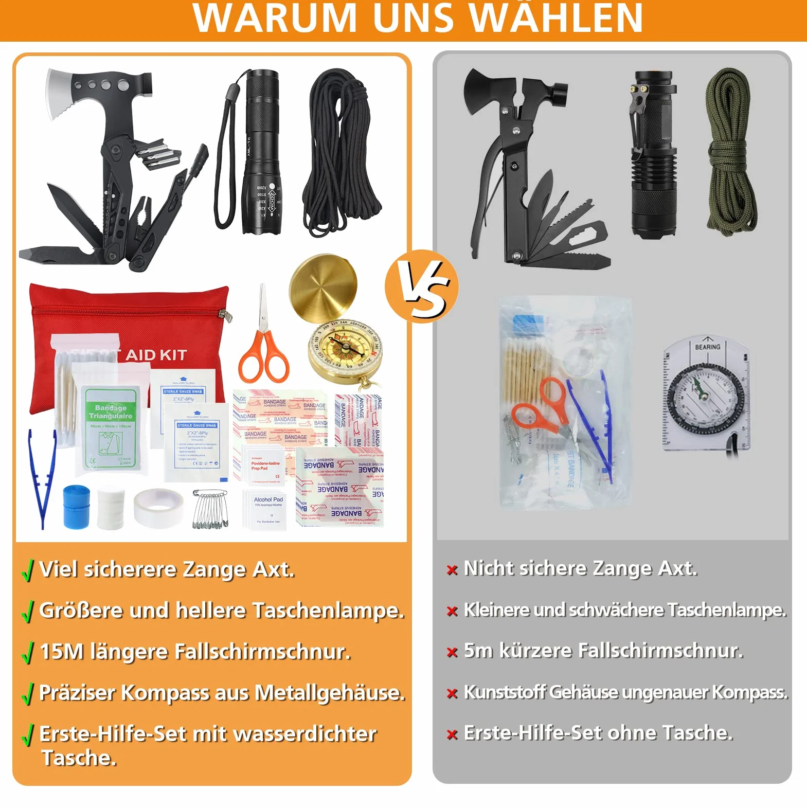 Zestaw survivalowy do użytku na zewnątrz, z wielofunkcyjnymi narzędziami, z siekierą, składaną łopatą, kocem ratunkowym, kompasem, dla mężczyzn, na kemping, przygodę, wędrówki, czarny
