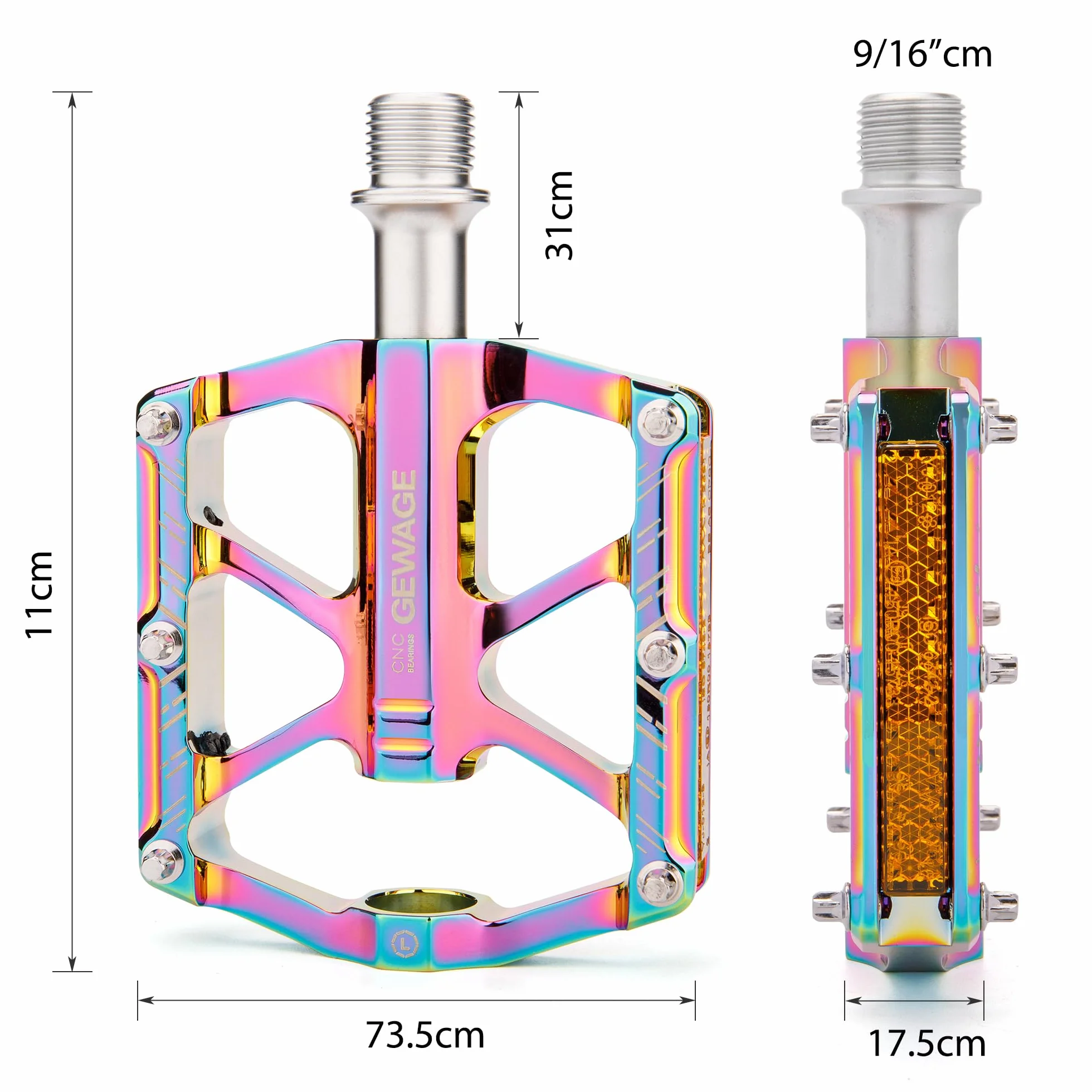 GEWAGE Składane pedały rowerowe, odblaski z pedałami rowerowymi, 9/16", antypoślizgowa platforma CNC, pedały do składanych rowerów, mini Velo, rowerów dziecięcych.