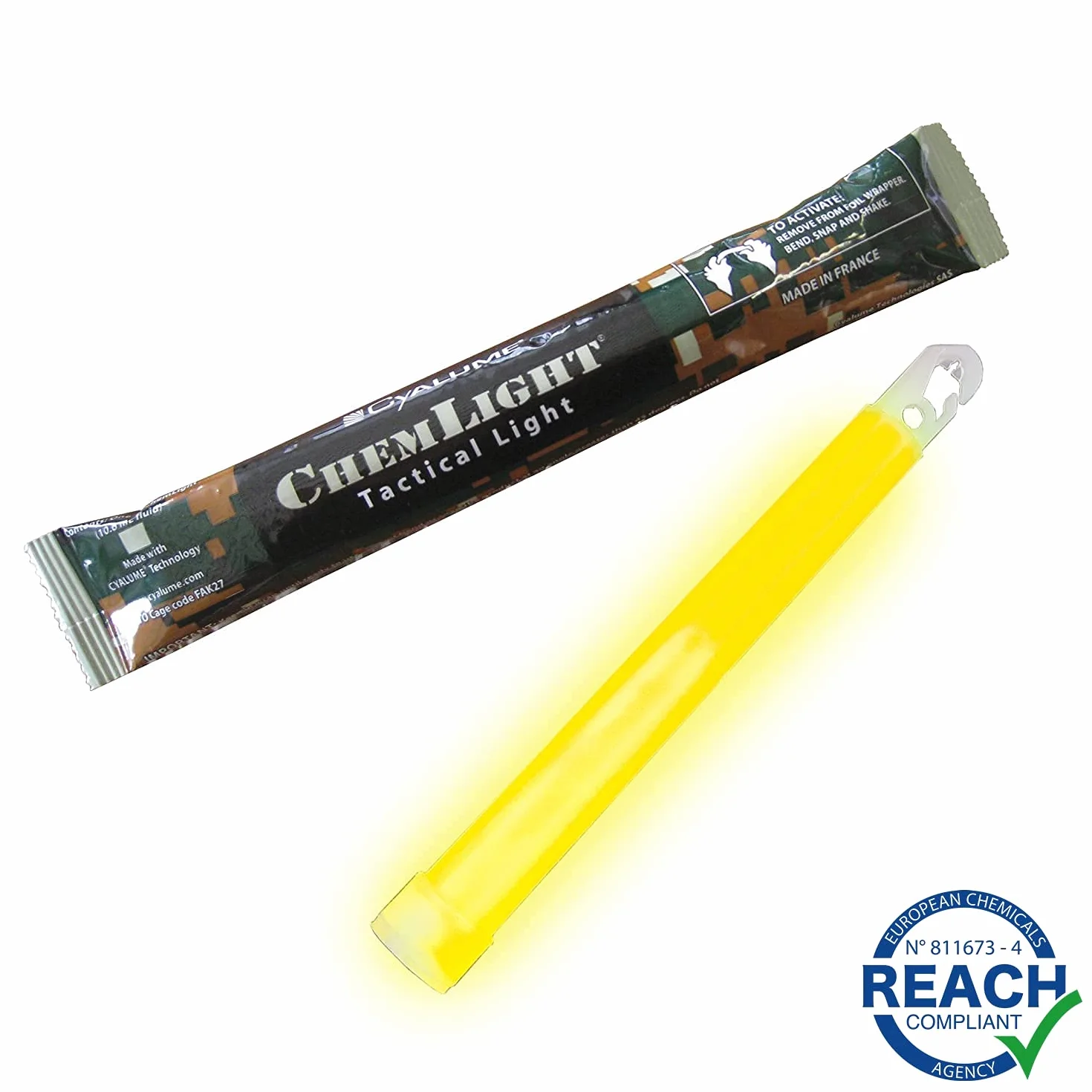 Cyalume Świetlówka 15 cm, oryginalna wojskowa ChemLight Lightsticks w kolorze żółtym (10 szt.), długi czas palenia 12 godzin, 100% zgodność ze specyfikacjami NATO