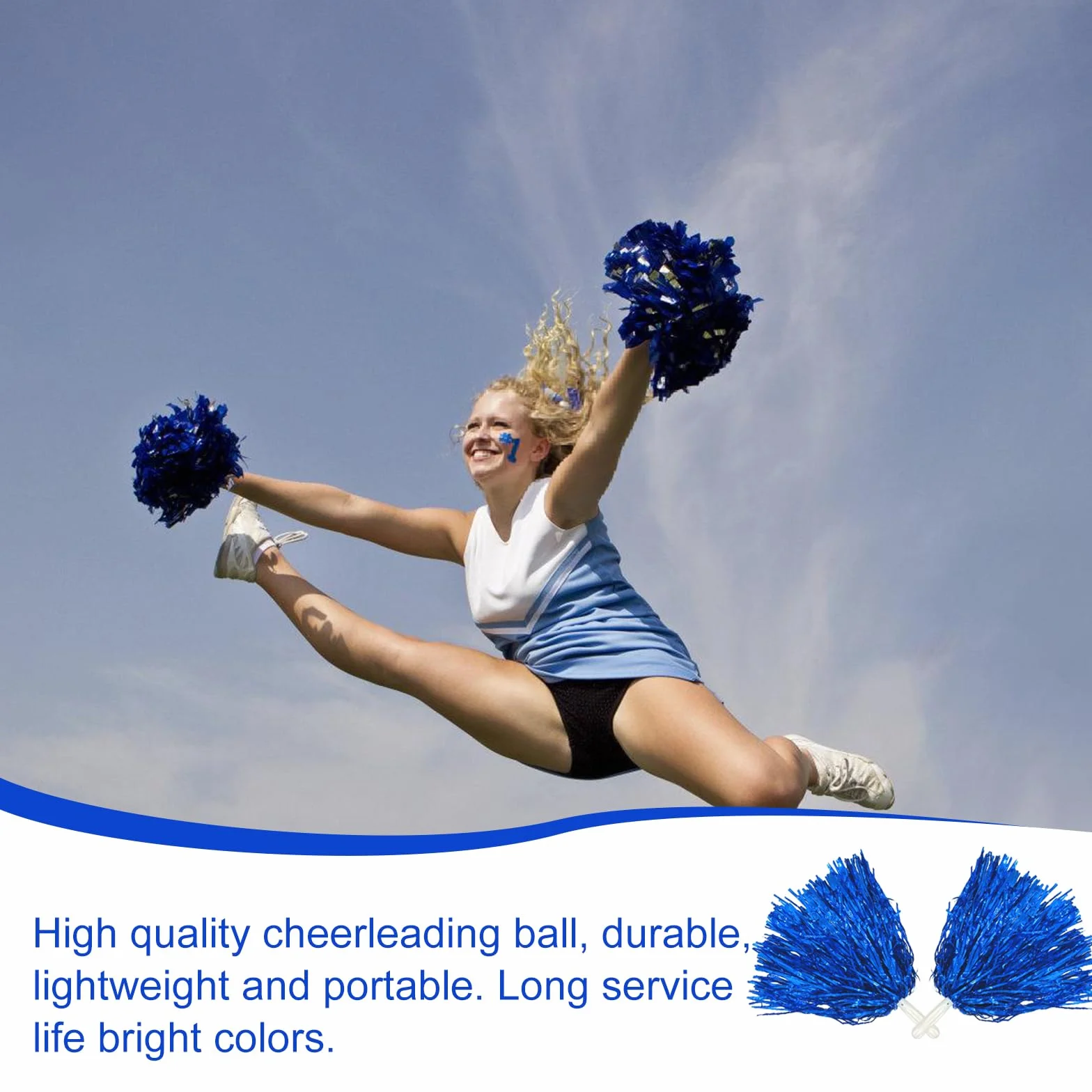 GBKDQQ 12 pomponów cheerleaderek, pomponów sportowych, cheerleaderek, nadają się na imprezy sportowe, gry w piłkę, tańce, imprezy karnawałowe, niebieskie