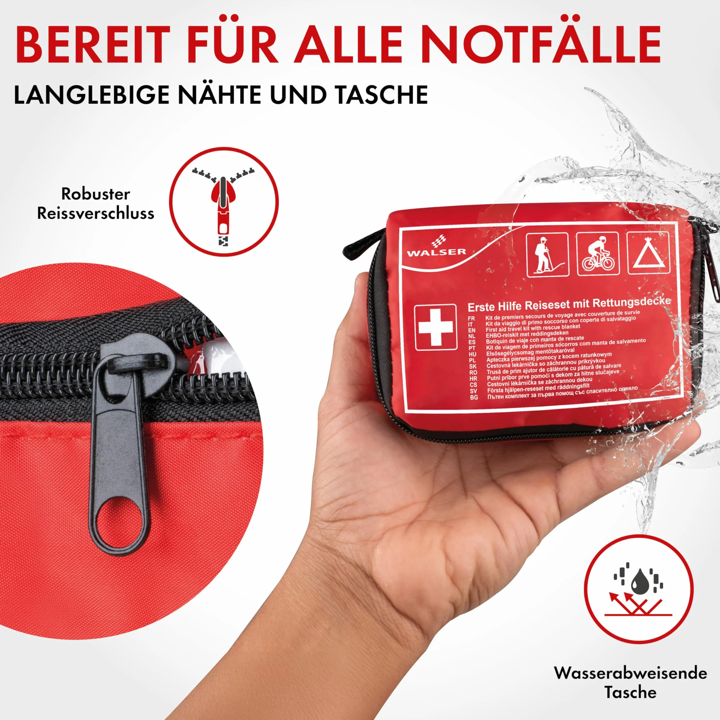 Walser Premium Mini Apteczka Pierwszej Pomocy 2025, Wodoodporny Zestaw Ratunkowy na Zewnętrzne/Kampowanie/Rower, 34-częściowy Zestaw Farmaceutyczny Podróżny, Kompaktowa Apteczka Pierwszej Pomocy na