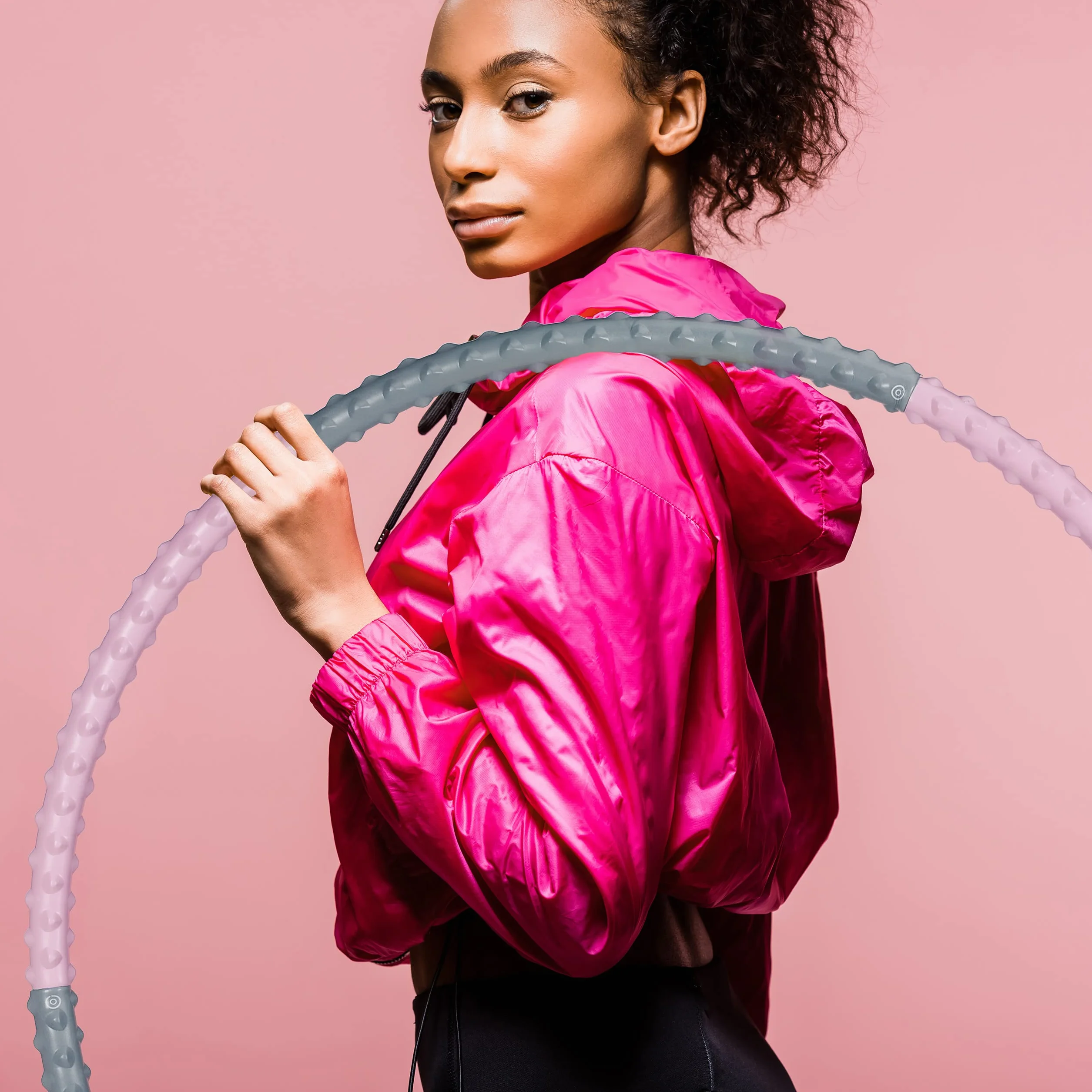 Relaxdays Hula Hoop opona o średnicy 95 cm, obręcz fitness dla dorosłych, wypustki do masażu, do odchudzania, treningu brzucha, różowa/szara
