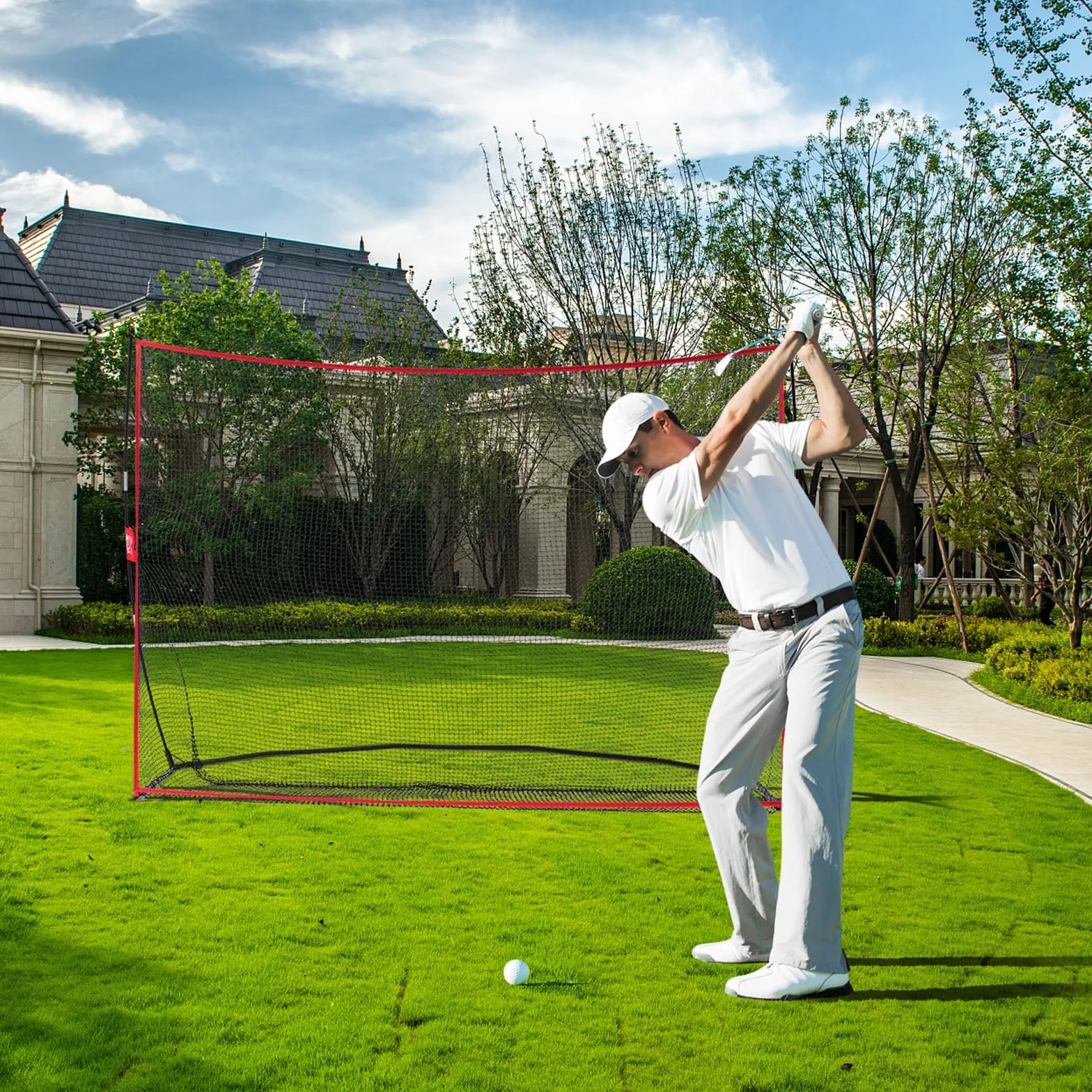 VEVOR Siatka do ćwiczeń golfowych, ogromna siatka golfowa 3,3 x 2,1 m, osobisty zasięg jazdy do użytku wewnątrz i na zewnątrz, przenośna domowa siatka do gry w golfa z solidną ramą z włókna szklanego