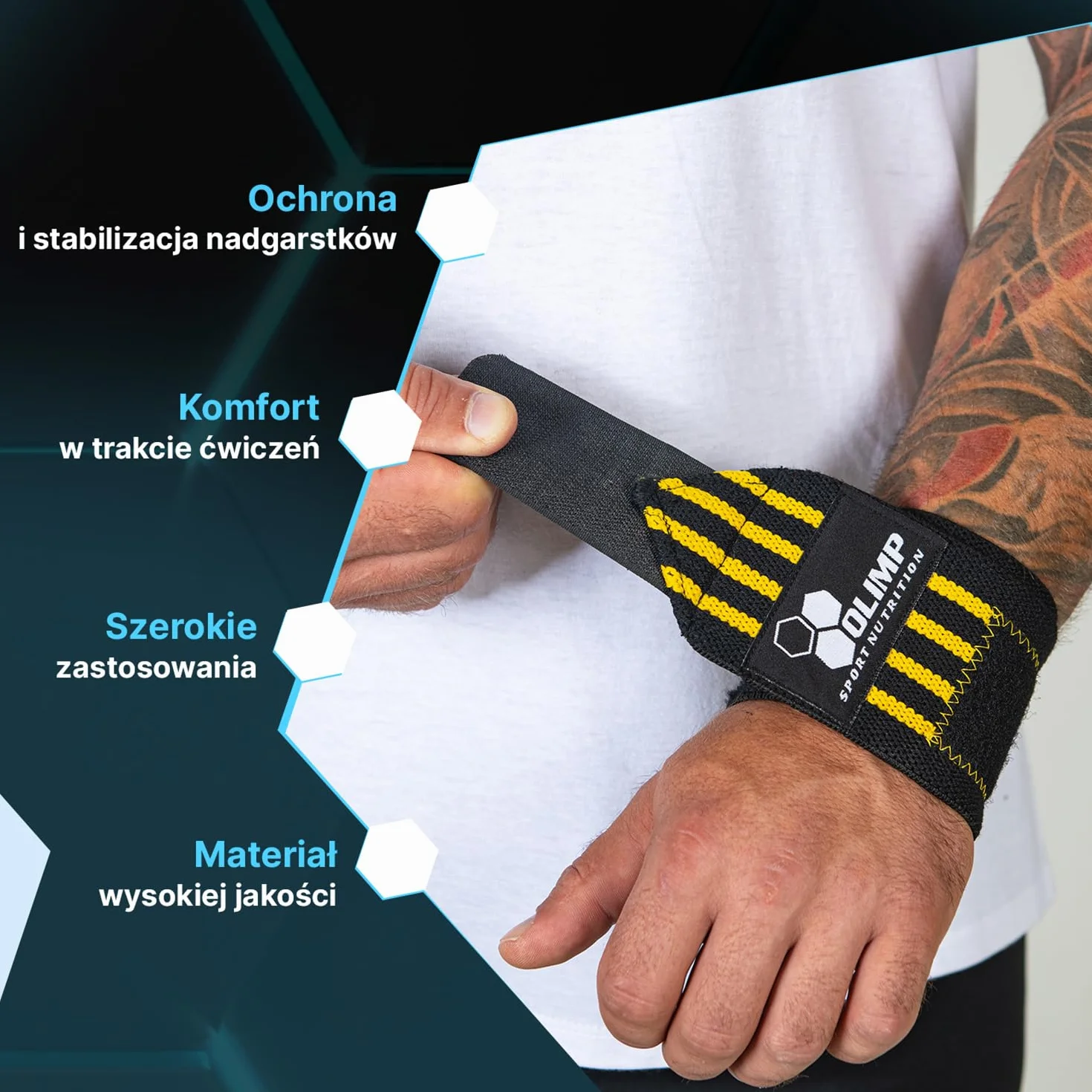 Olimp Stabilizatory nadgarstków - Wsparcie nadgarstka dla kobiet i mężczyzn - Sport Fitness Crossfit - Profi Wrist Wraps Yellow