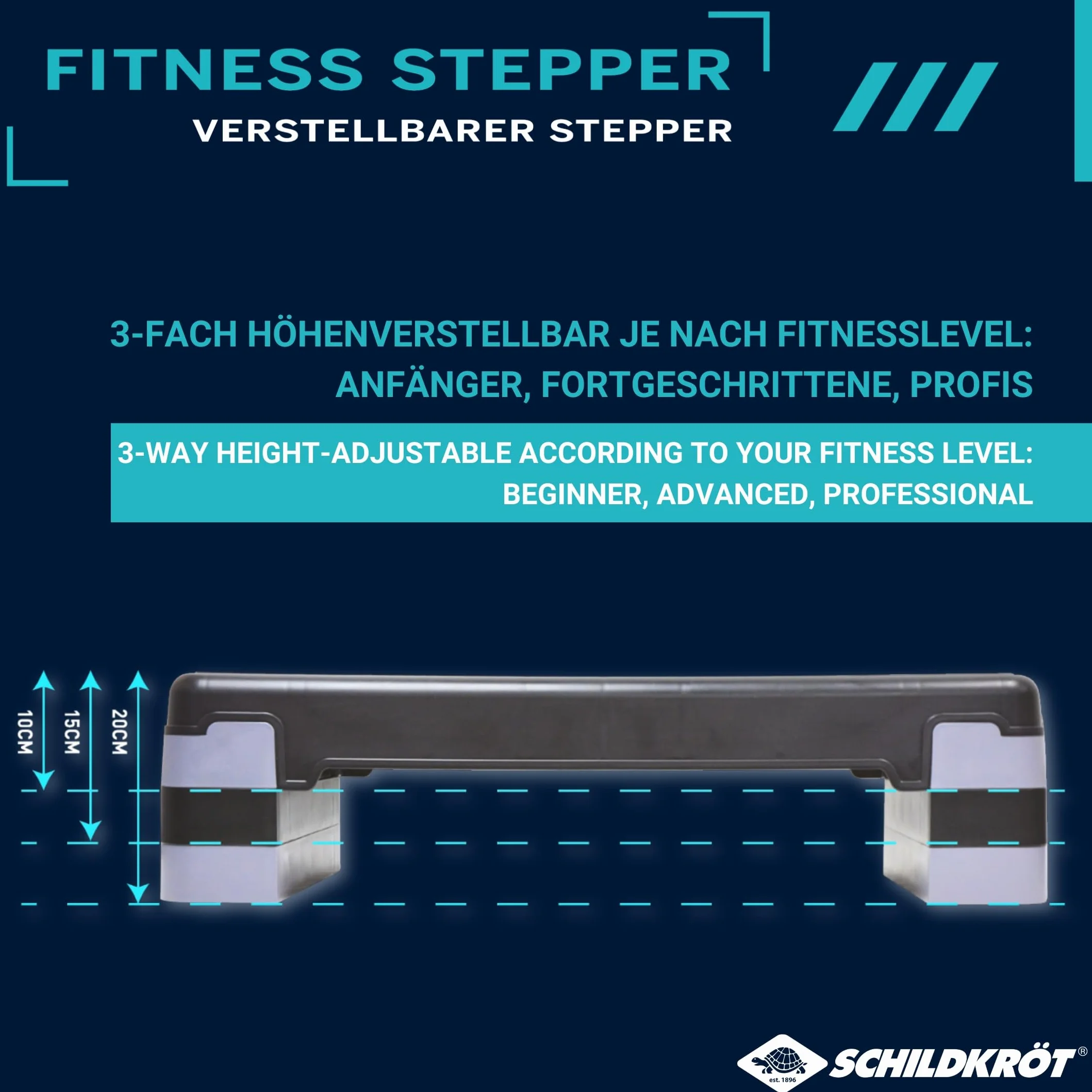 Schildkröt Stepper fitness | 3-stopniowa deska do stepowania do aerobiku do domu, antypoślizgowa powierzchnia i gumowe nóżki, maks. obciążenie do 150 kg
