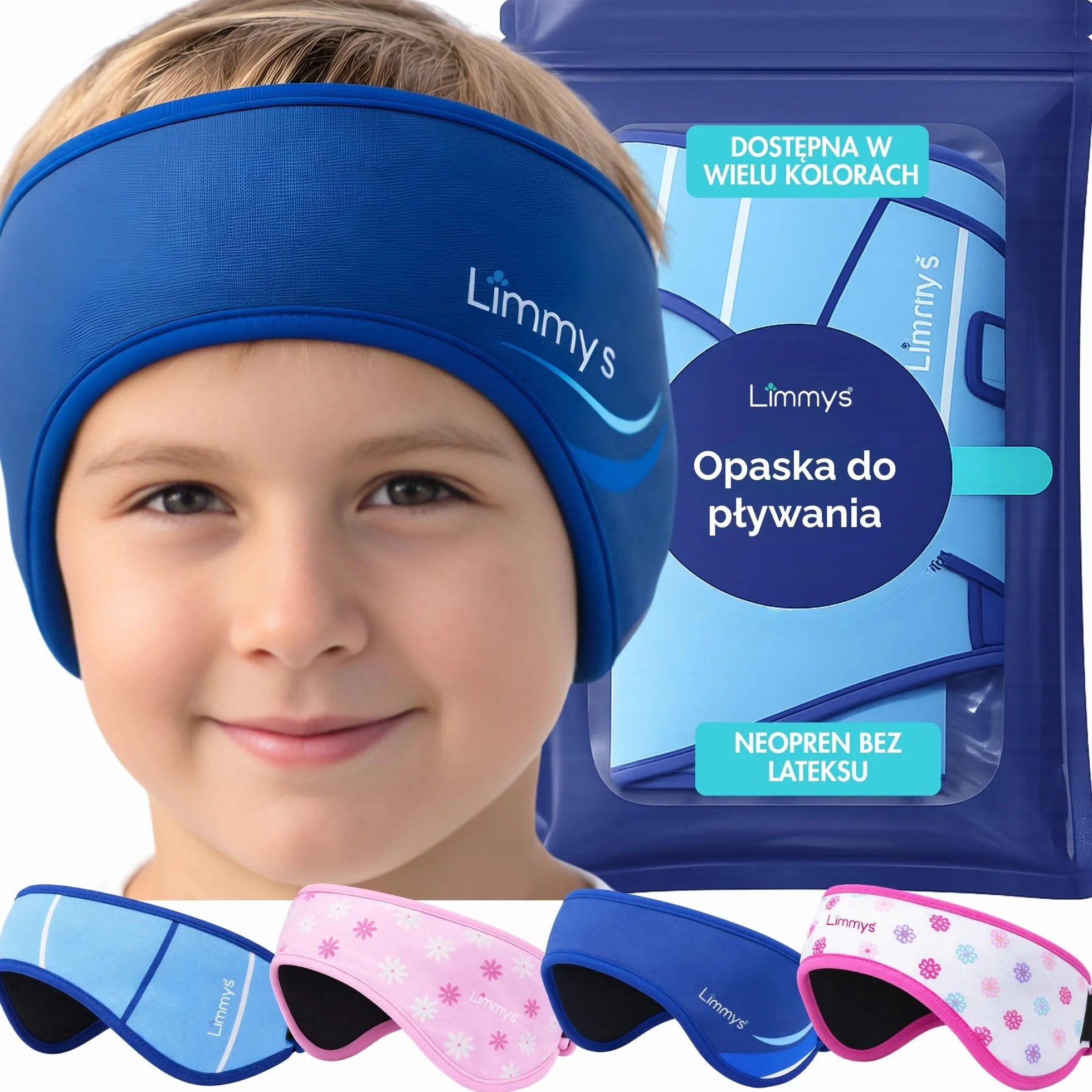 Limmys Opaska do Pływania Ochrona Uszu z Neoprenu Bez Lateksu Antypoślizgowa
