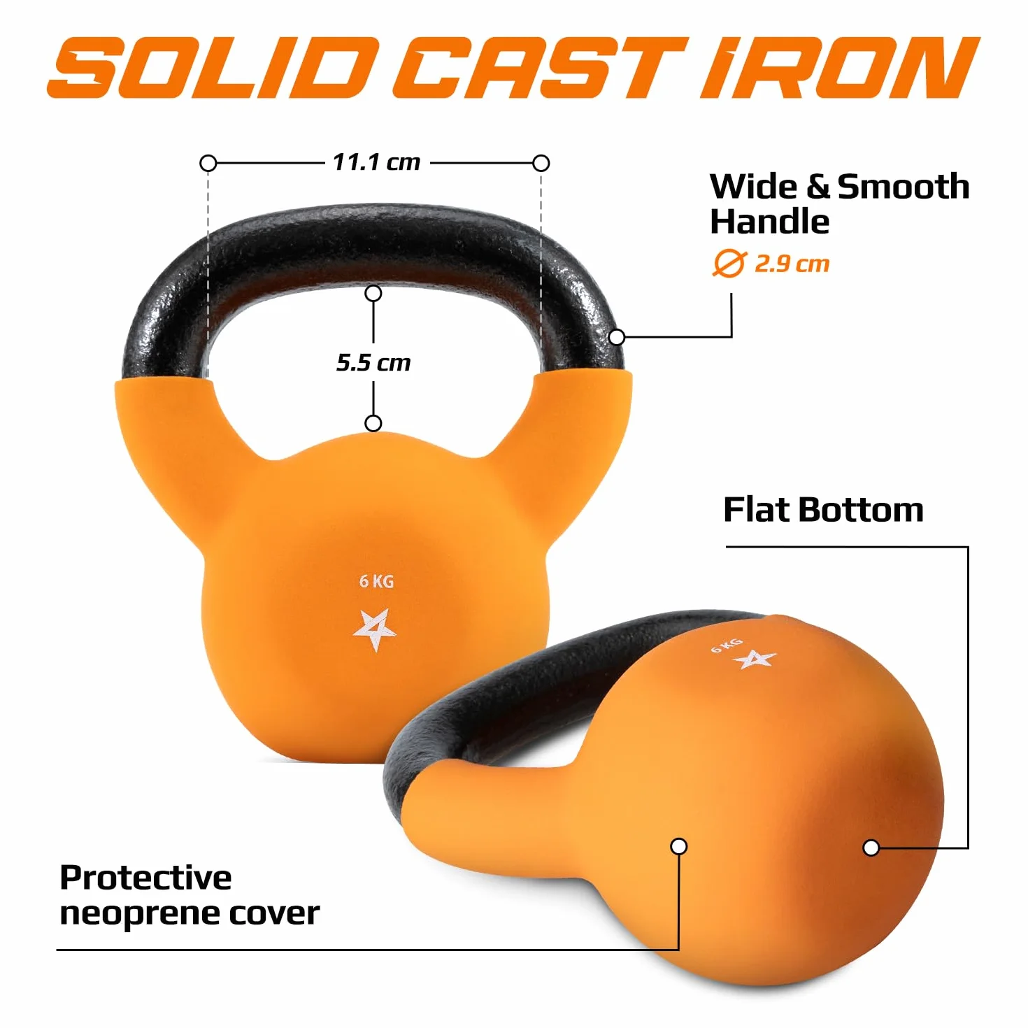 Yes4All HCR1 6KG żeliwny kettlebell powlekany neoprenem pomarańczowy