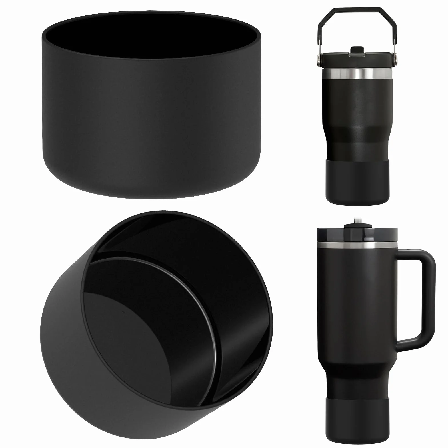 Linkidea 2-pak ochraniaczy na bidon kompatybilnych z kubkiem Stanley Quencher H2.0 20oz 30oz 40oz IceFlow Flip 20oz 30oz silikonowym pokrowcem na dno bidonu Czarny