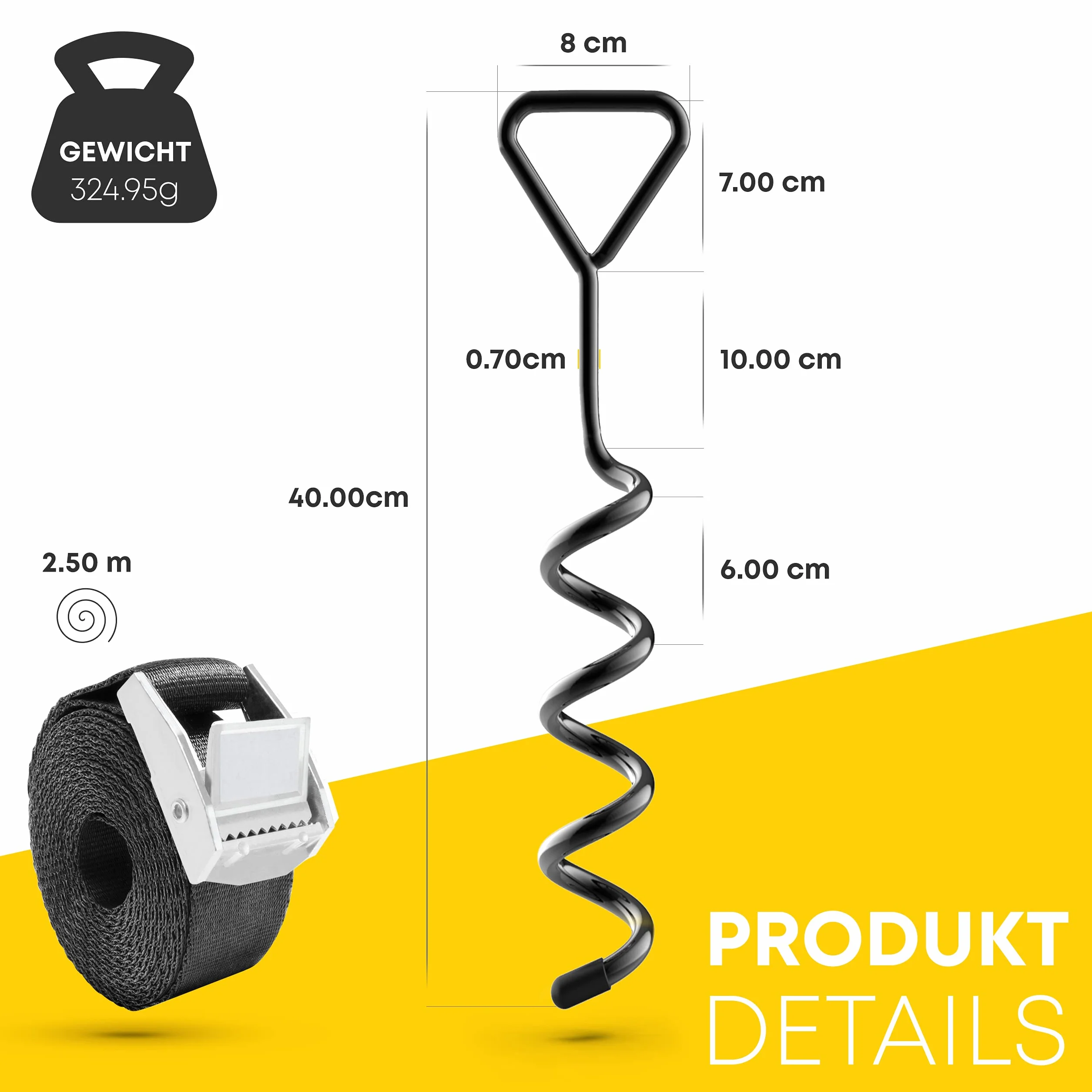 SCHMITZ.Tools Premium Erdanker Trampolin Set - Extra sichere Befestigung - Verstellbarer XXL-Gurt [2,50m] - Rostfrei