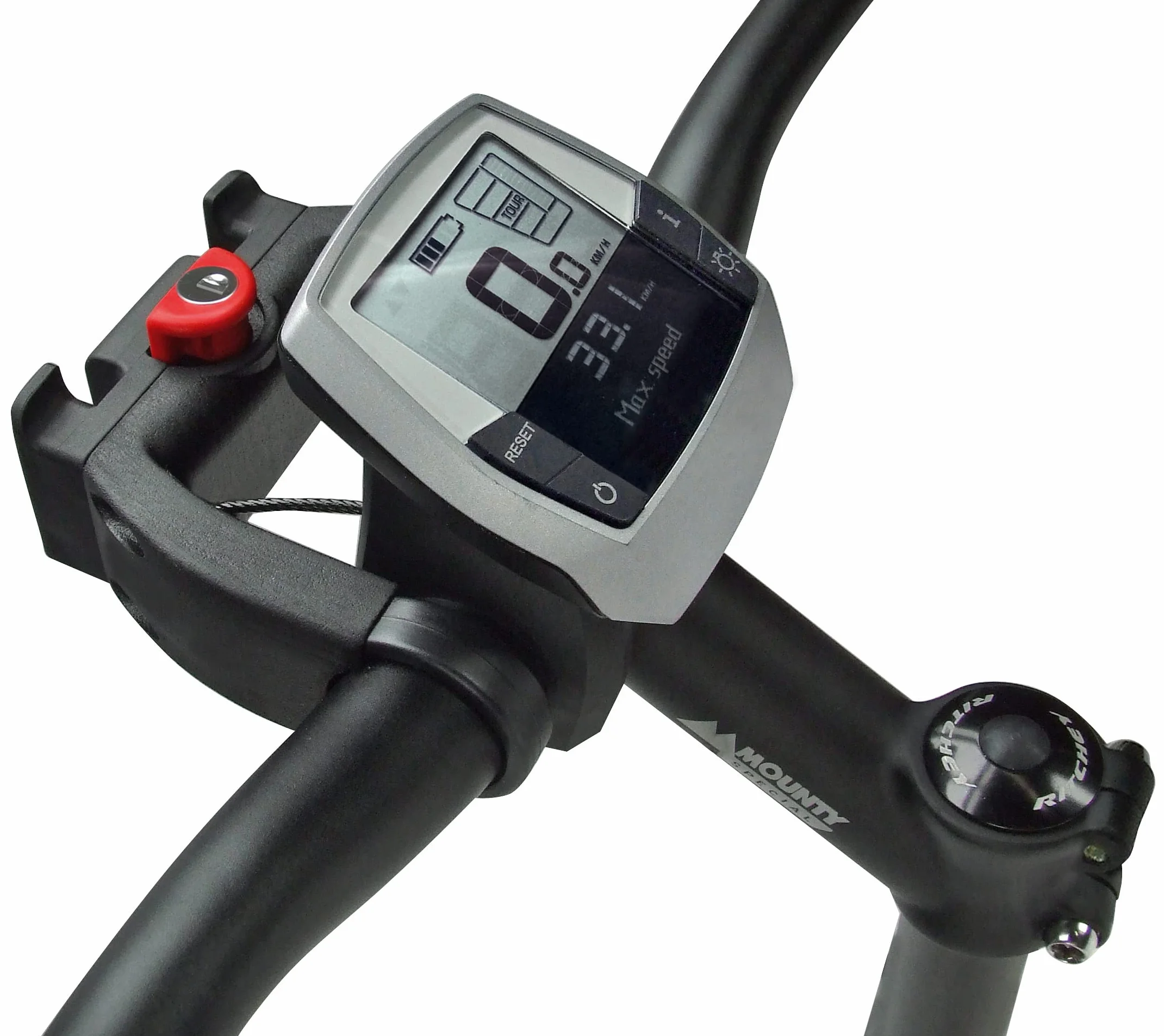 Klickfix Adapter na kierownicę E z zamkiem do rowerów elektrycznych z wyświetlaczem, uniwersalny – pasuje do kierownic o średnicy 22-26 mm i kierownicy oversize 31,8 mm