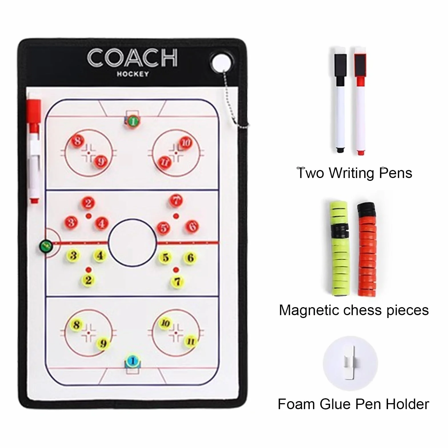 Magnetic Ice Hockey Coaching Board, Double-sided Dry Erase Clipboard, Portable Whiteboard, with Markers, Chess Pieces