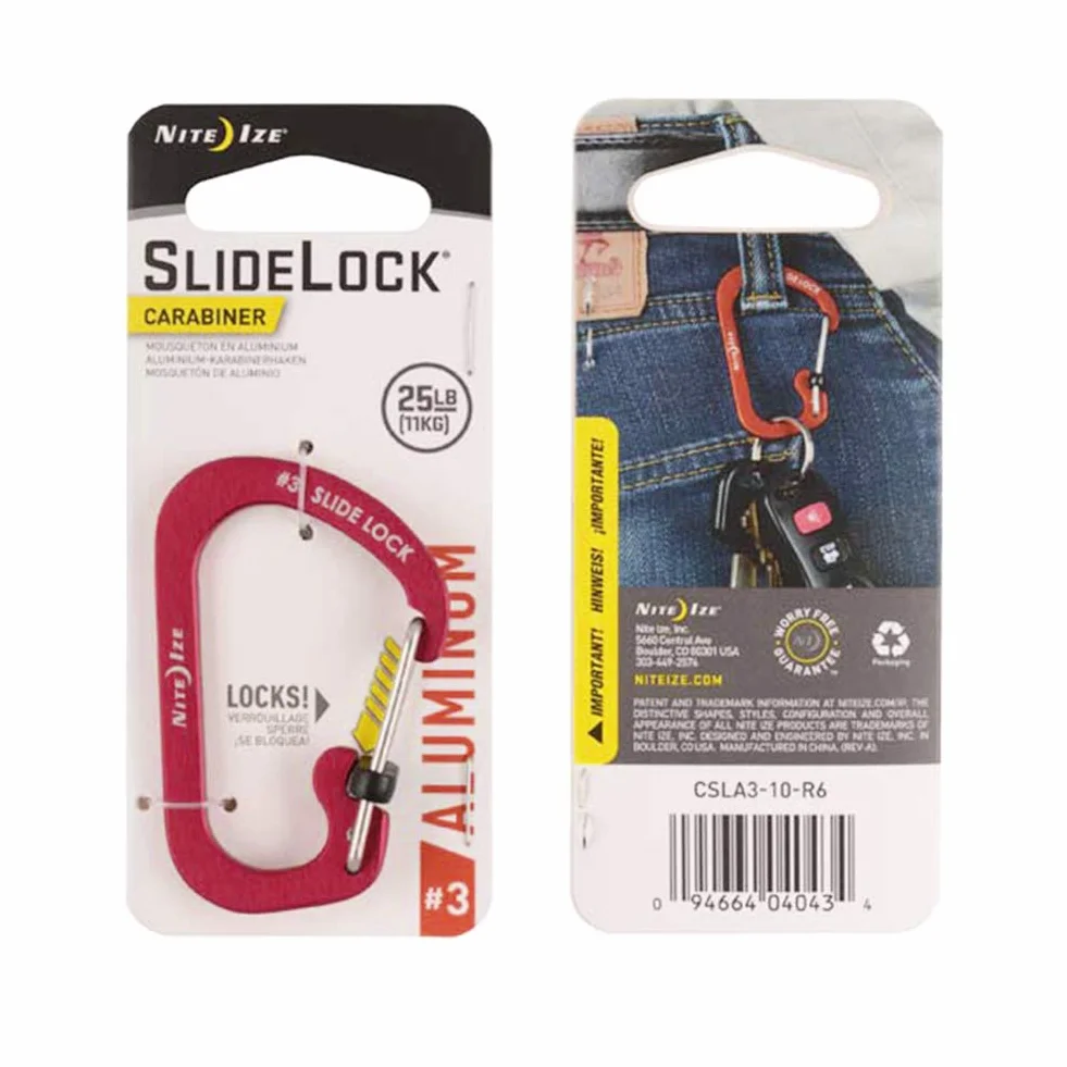 Nite Ize Size-3 S-Biner SlideLock Carabiner, Locking Carabiner Key Chain, Aluminum, Red
