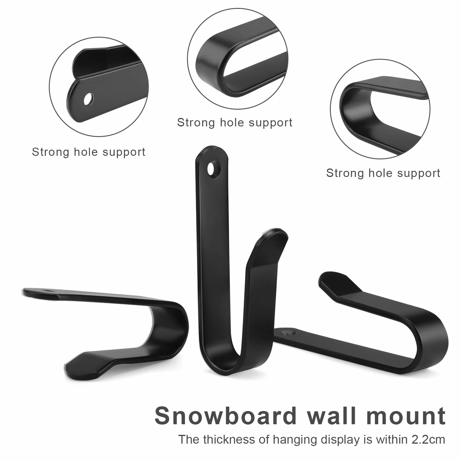 4 sztuki uchwytów ściennych do snowboardu, czarny, uchwyt na deskę snowboardową 10 cm, uchwyt ścienny na deskorolkę ze śrubami i rurą rozprężną, do snowboardu, longboardu, deskorolki, HXBGG16