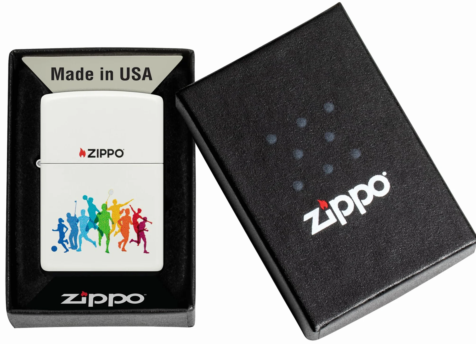 Zippo Sports Zapalniczka Sztormowa, Kolorowy Nadruk, do Napełniania, Wielokrotnego Użytku, Wiatroodporna Konstrukcja, Pudełko na Prezent, Wykonano w USA, Kolor Biały Matowy (White Matte)