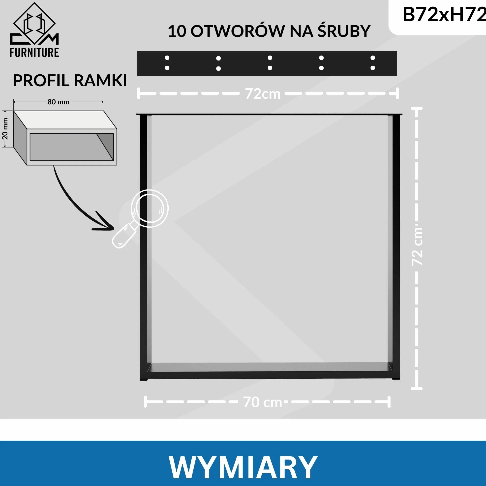 Metalowe Nogi do Stołu 72 cm Czarne Prostokątne Płozy Malowane Proszkowo