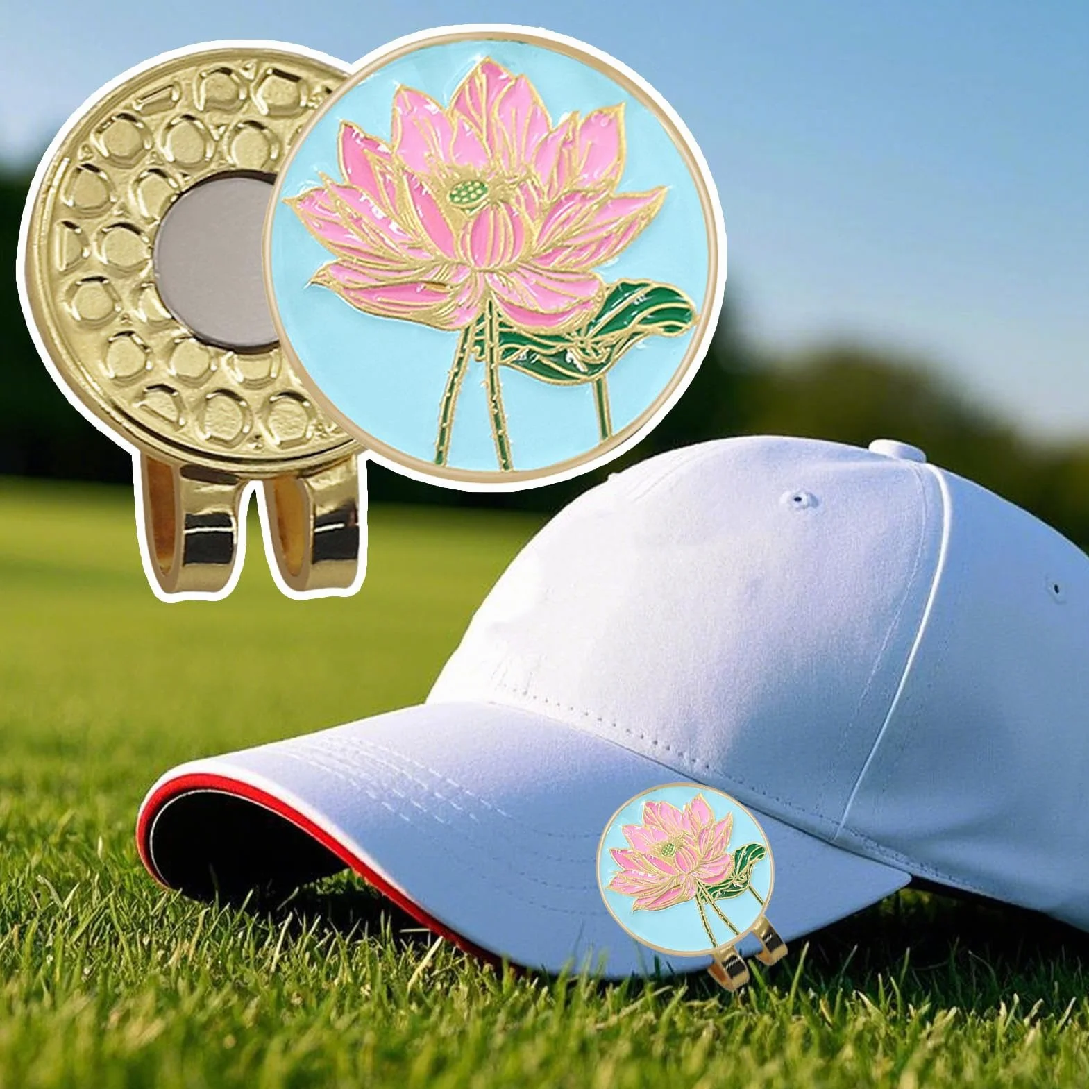 Generisch Klips do znacznika piłki golfowej, dekoracyjny klips do golfa, przenośny wzór kwiatowy, akcesoria golfowe dla graczy