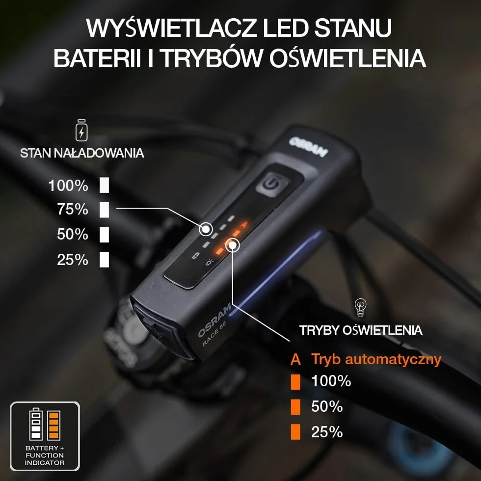 OSRAM LEDsBIKE RACE 80 SET, zestaw akumulatorowych lampek rowerowych LED, 80 luksów
