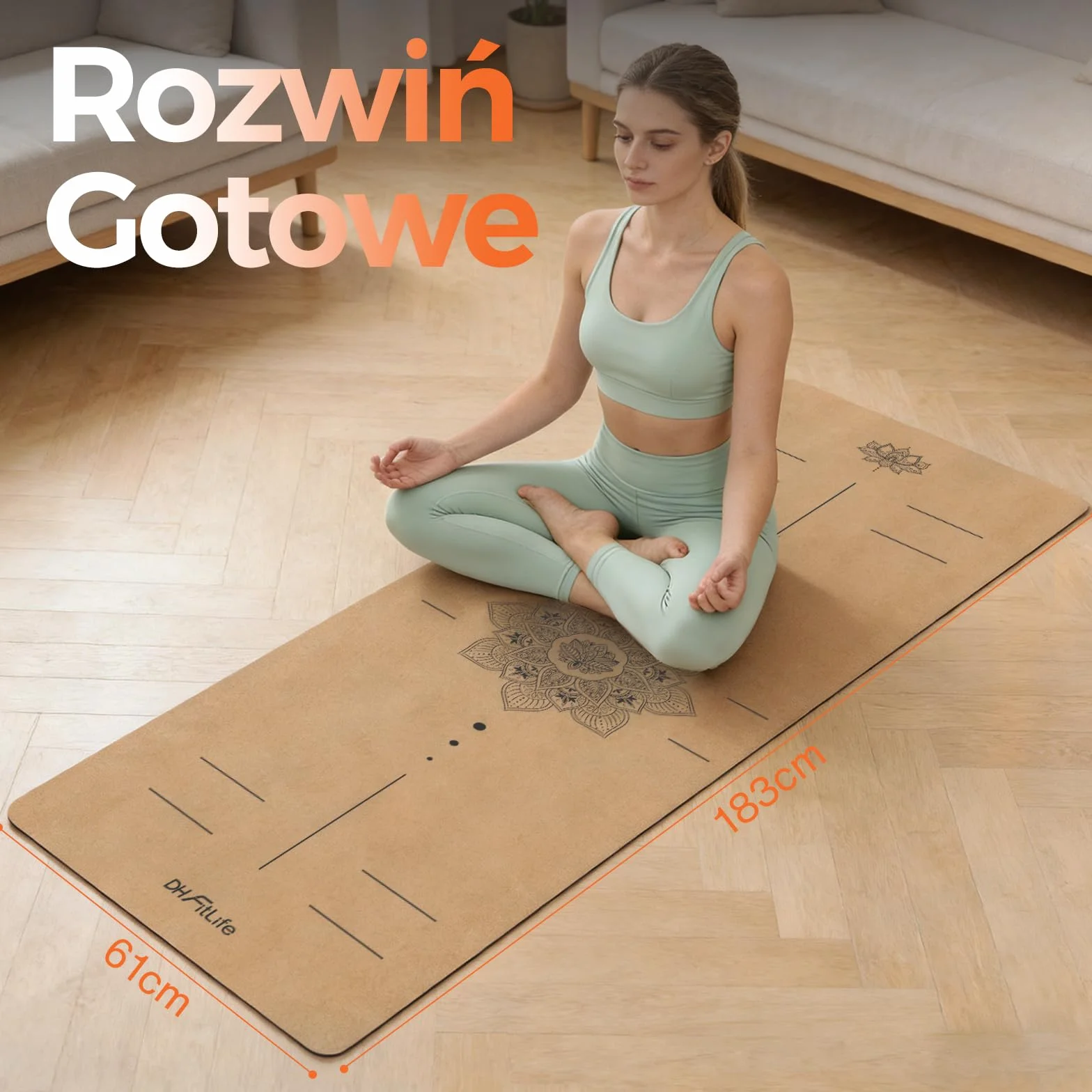 DH FitLife Mata Korkowa Antypoślizgowa z Naturalnego Kauczuku, 6mm | Gotowa do Użycia, Łatwa do Czyszczenia, Wysokiej Jakości Mata do Jogi, Pilatesu i Fitnessu