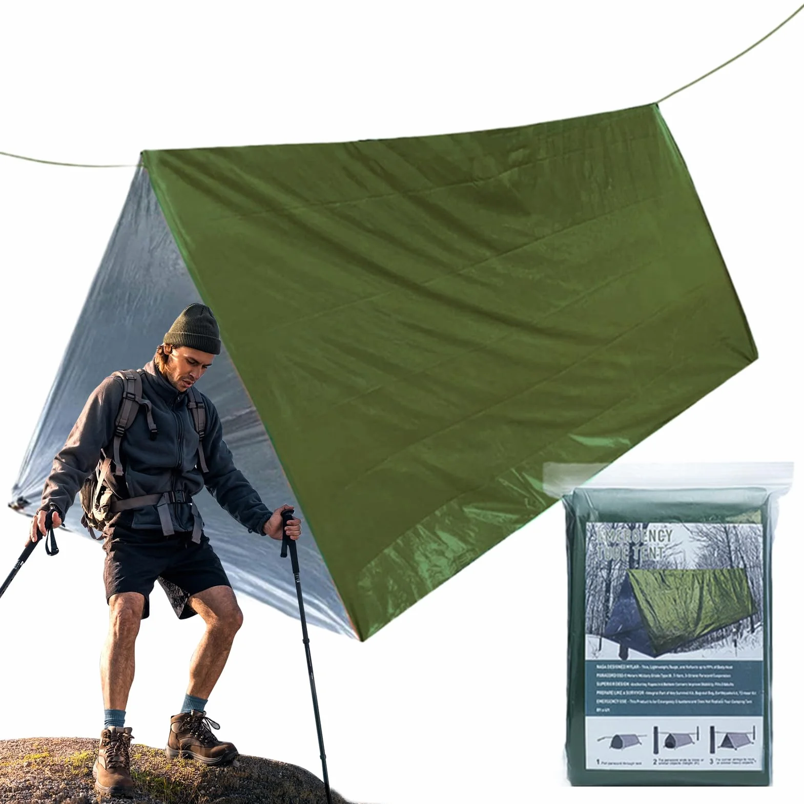 Survival Tent, Camping Tent Kit Lightweight, 4.72x7.87 Inches, Windproof Waterproof Shelter, Thermal Sack Blanket for Outdoor Adventures and Preparedness, Multicolor