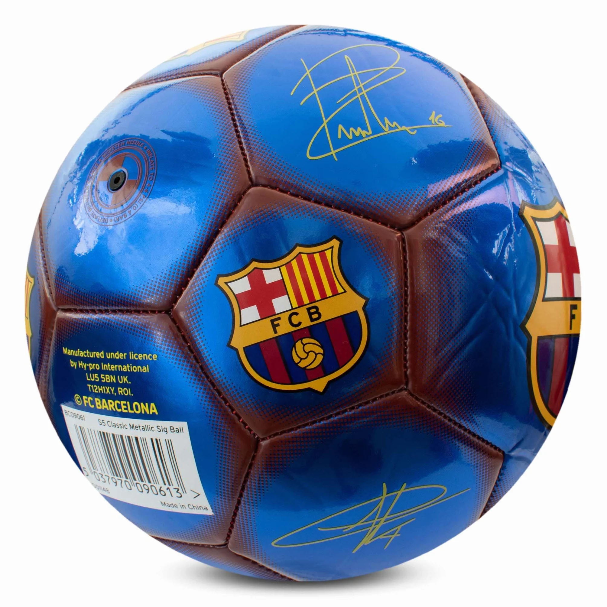 Hy-Pro Oficjalnie licencjonowana piłka nożna FC Barcelona Classic Signature, metaliczna, rozmiar 5, Barca, trening, mecz, towar, kolekcja dla dzieci i dorosłych, niebieski/czerwony