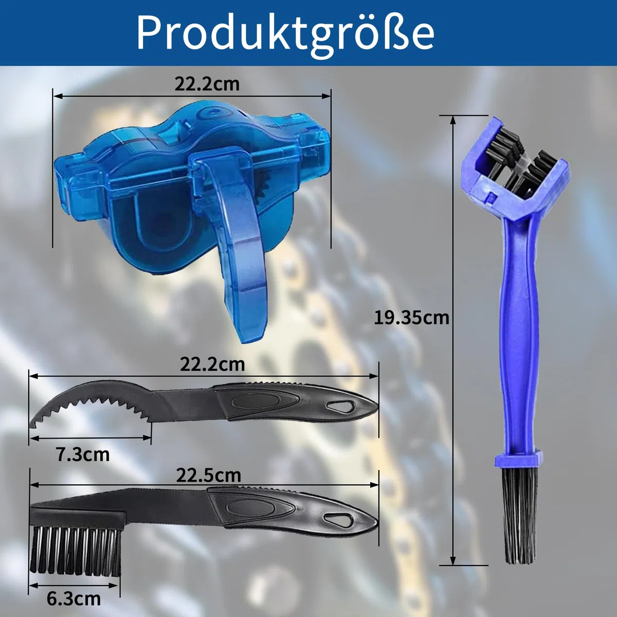 Szczotka do czyszczenia łańcuchów motocyklowych, urządzenie do czyszczenia łańcuchów ze szczotkami do czyszczenia, czyści łańcuch ze wszystkich stron i oczyszcza go ze starego oleju i brudu